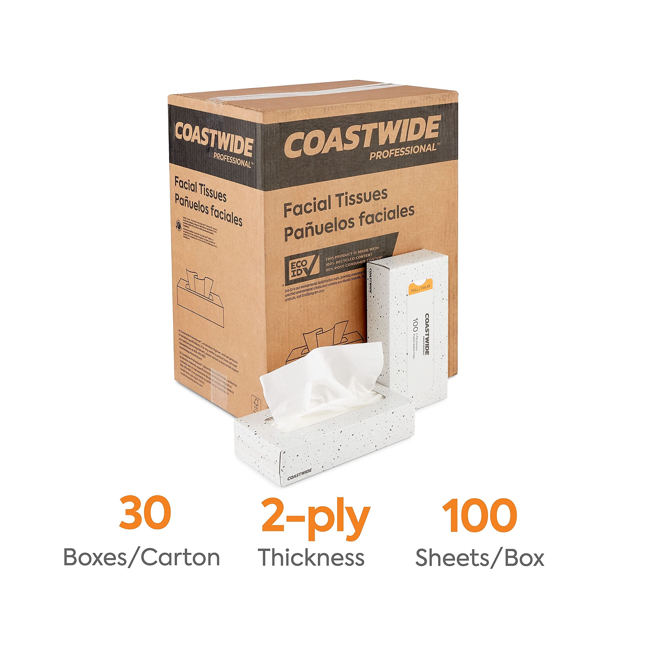 Premium 2-Ply Facial Tissues - 100 Sheets per Box, 30 Boxes (CW57777) | Soft & Strong for Home, Office & Travel Use