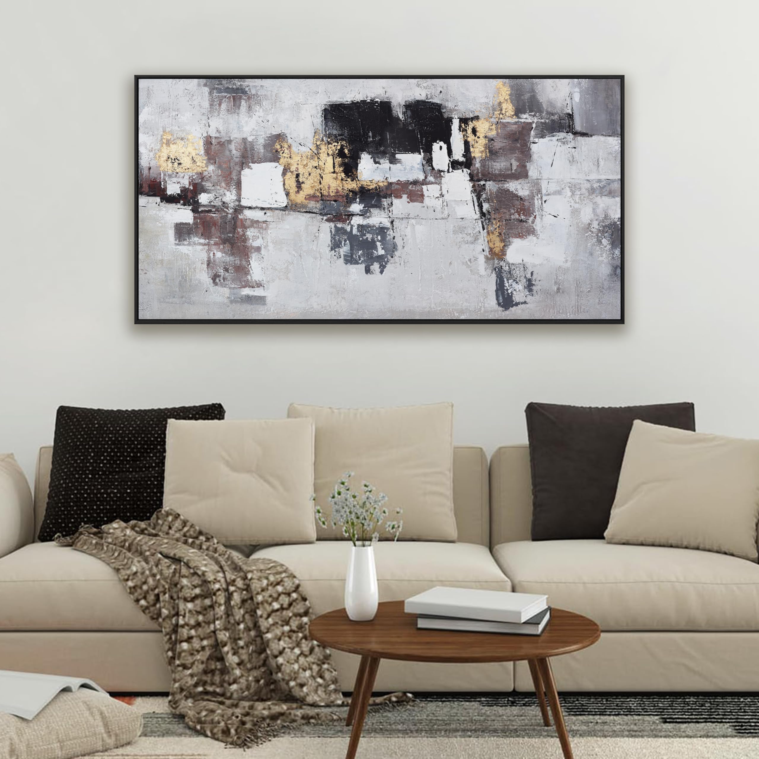 Abstract Black and Gold Framed Canvas Wall Art - 20