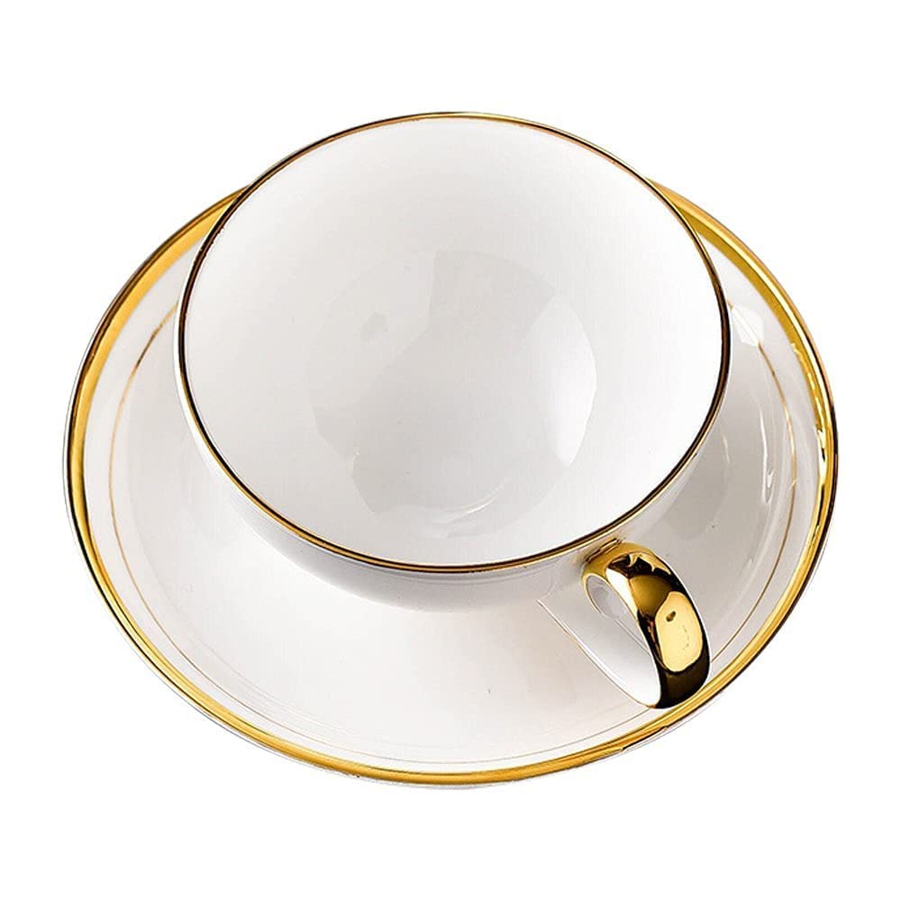 Premium Bone China Coffee Cup Set with Gold Trim - 7.74 Oz European Style Porcelain Mug & Saucer for Espresso, Tea, and Cappuccino - Elegant Dining for Home, Restaurant, and Café Use
