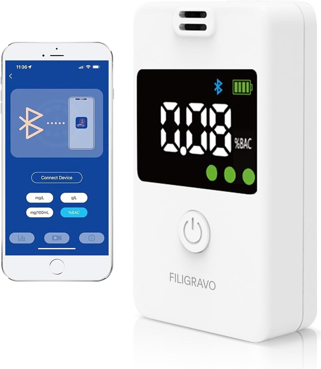 Professional Portable Alcohol Breathalyzer Tester with Bluetooth - High Accuracy Digital Breath Analyzer with Memory Function for Home, Party & Workplace Safety (Personal & Professional Use)