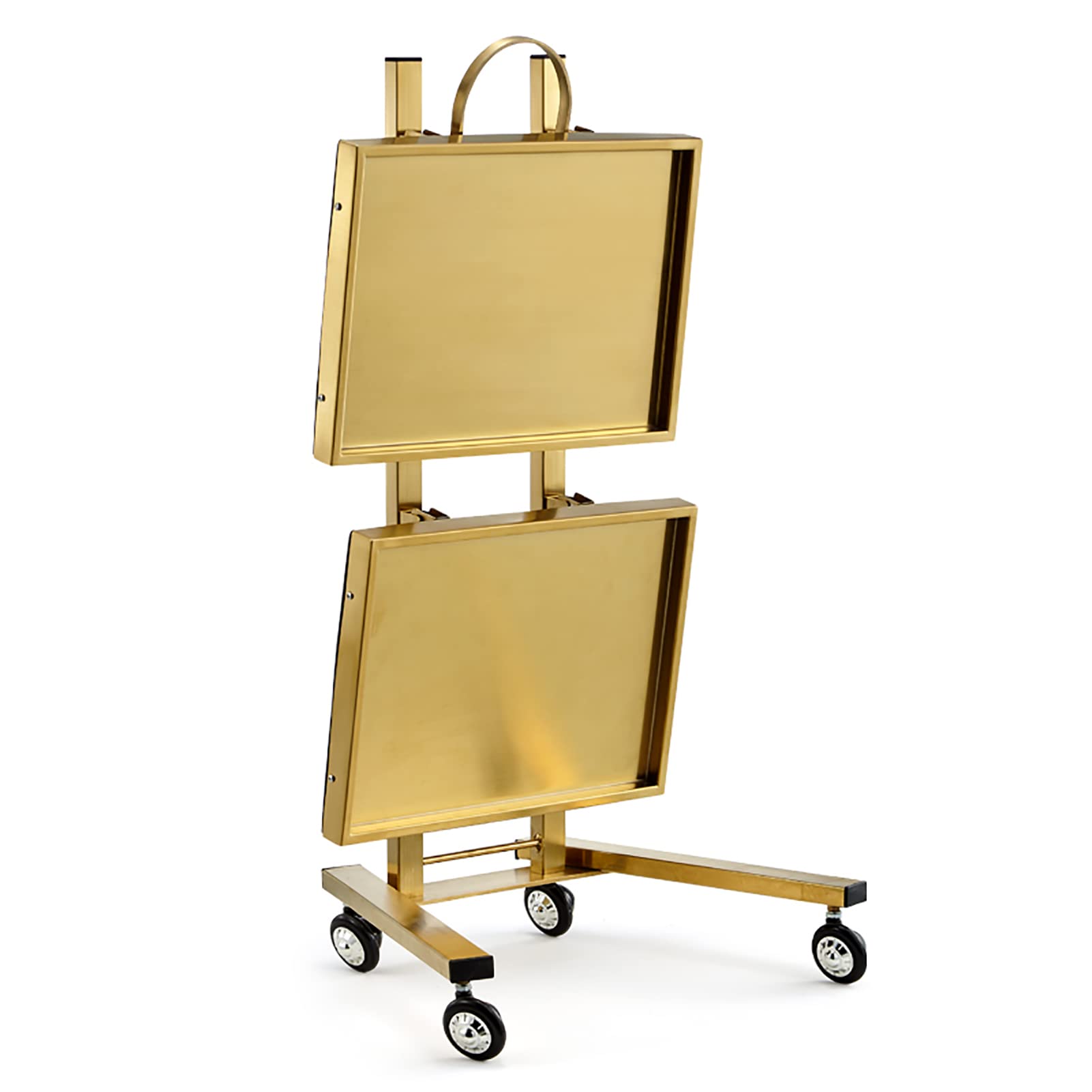 2-Tier Rolling Cart with Wheels - Stainless Steel Metal Trolley Storage Cart for Salon, Kitchen, Bedroom & Tattoo Shop - 86x30x40cm (34x12x16inch) Golden - Perfect for Organizing Beauty Tools, Cooking Utensils & Home Essentials