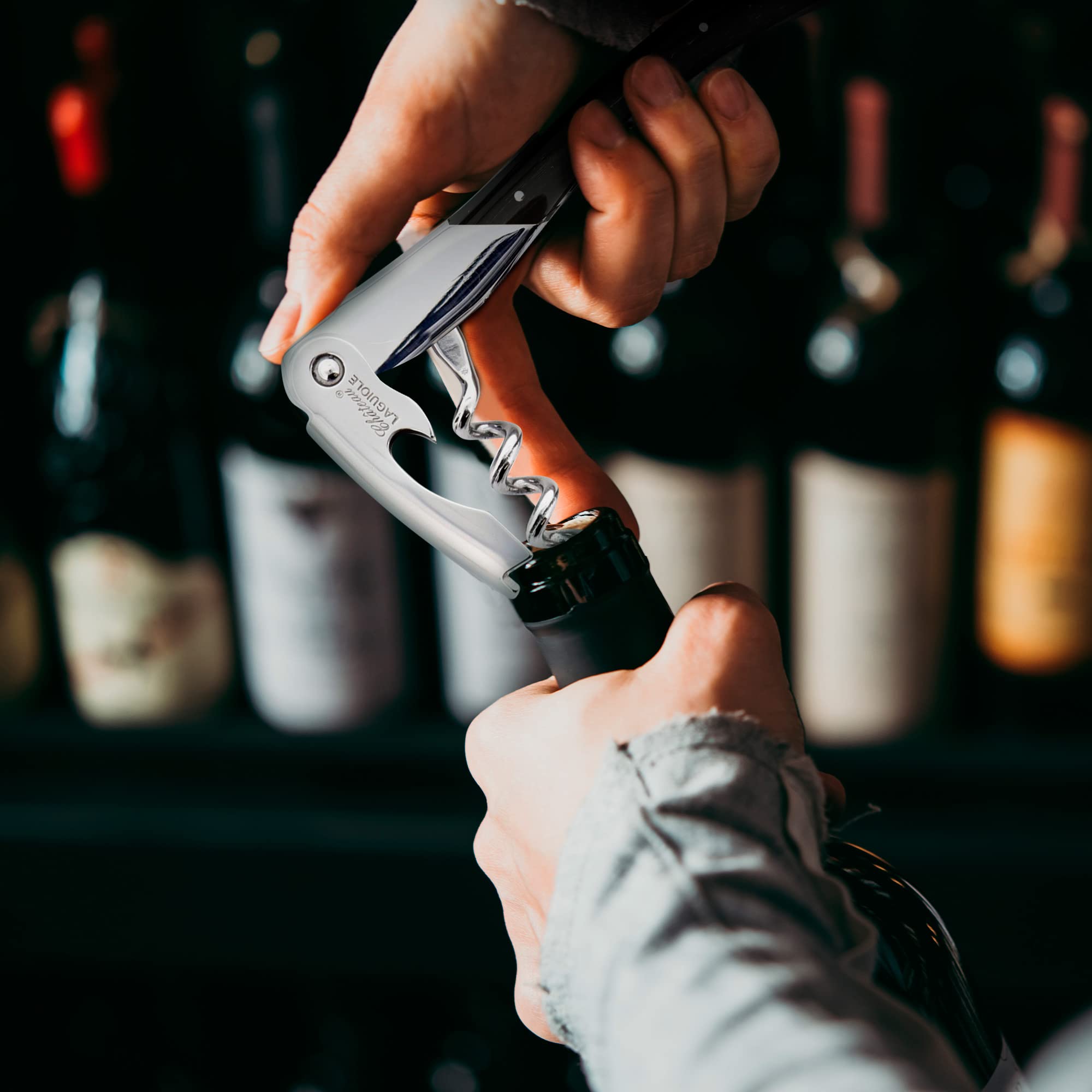 Premium Chateau Laguiole Corkscrew - French Wine Bottle Opener with Black Horn Handle, Leather Sheath & Gift Box - Perfect for Wine Lovers, Sommeliers & Elegant Dinner Parties