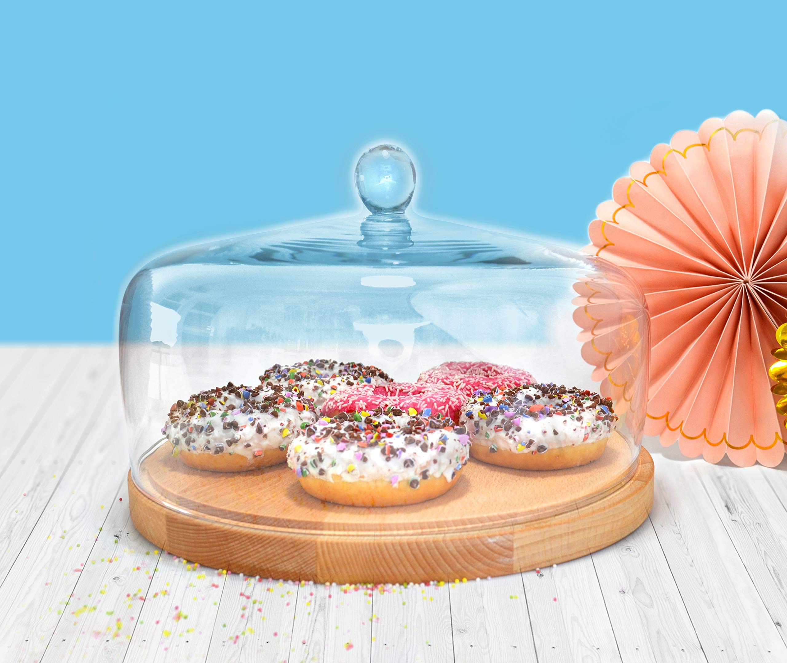 Premium Wooden Cake Stand with Glass Dome Cover - 11.625