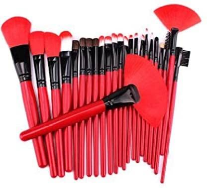 Professional 24-Piece Makeup Brush Set for Face & Eyes - Soft Synthetic Bristles, Red Handle - Perfect for Makeup Artists & Beginners (Home, Travel, Salon Use)