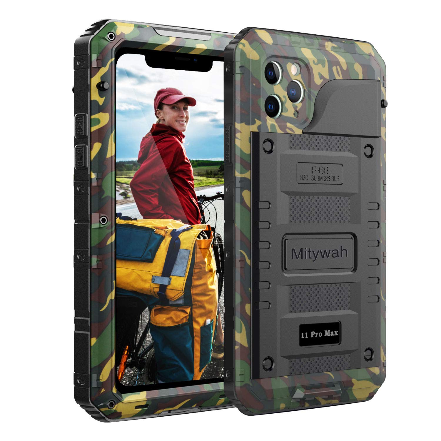 Mitywah Heavy Duty Military Grade Waterproof Case for iPhone 11 Pro Max - Shockproof Full Body Protection with Built-in Screen Protector & Sturdy Metal Frame | Perfect for Outdoor Adventures, Hiking, and Extreme Sports (Camouflage Design)