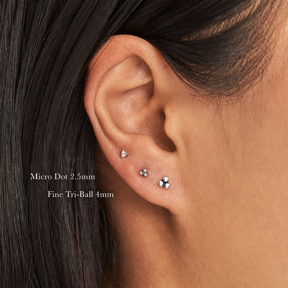 Fine Tri Ball Studs - Stainless Steel Body Jewelry for Cartilage, Nose, Ear Piercing - Perfect for Everyday Wear, Parties & Special Occasions