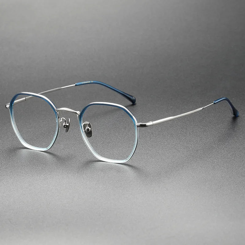 Aimee Men's Full Rim Polygon Round Titanium Acetate Eyeglasses 8502 - Lightweight & Durable Frame for Work, Reading & Everyday Use
