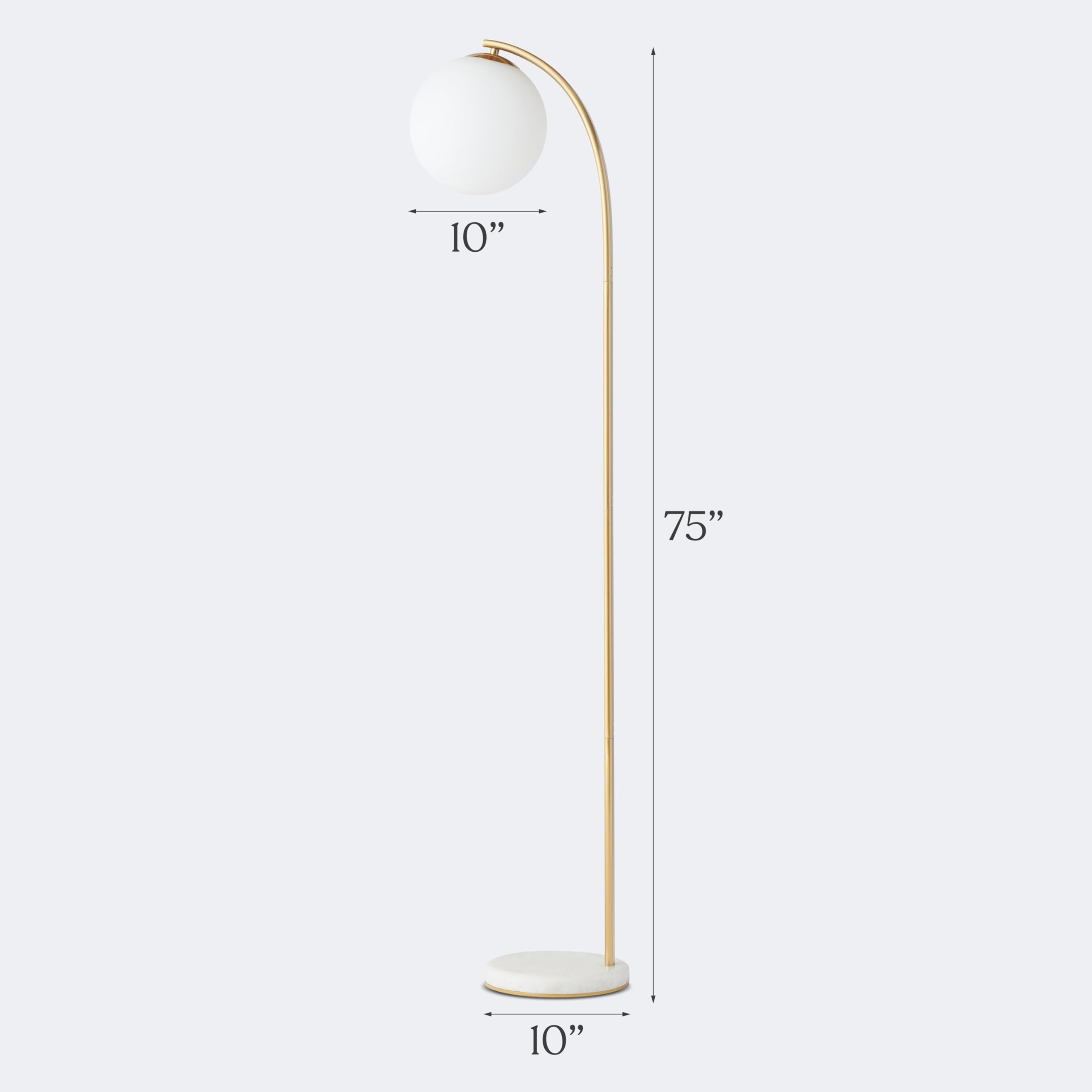 Brightech Luna Drop LED Floor Lamp - Frosted Glass Globe Arcing Standing Light, Mid-Century Modern Living Room Lamp for Bedroom, Office & Reading Nook - Brass Finish - Perfect for Cozy Nights & Boho Rustic Home Decor
