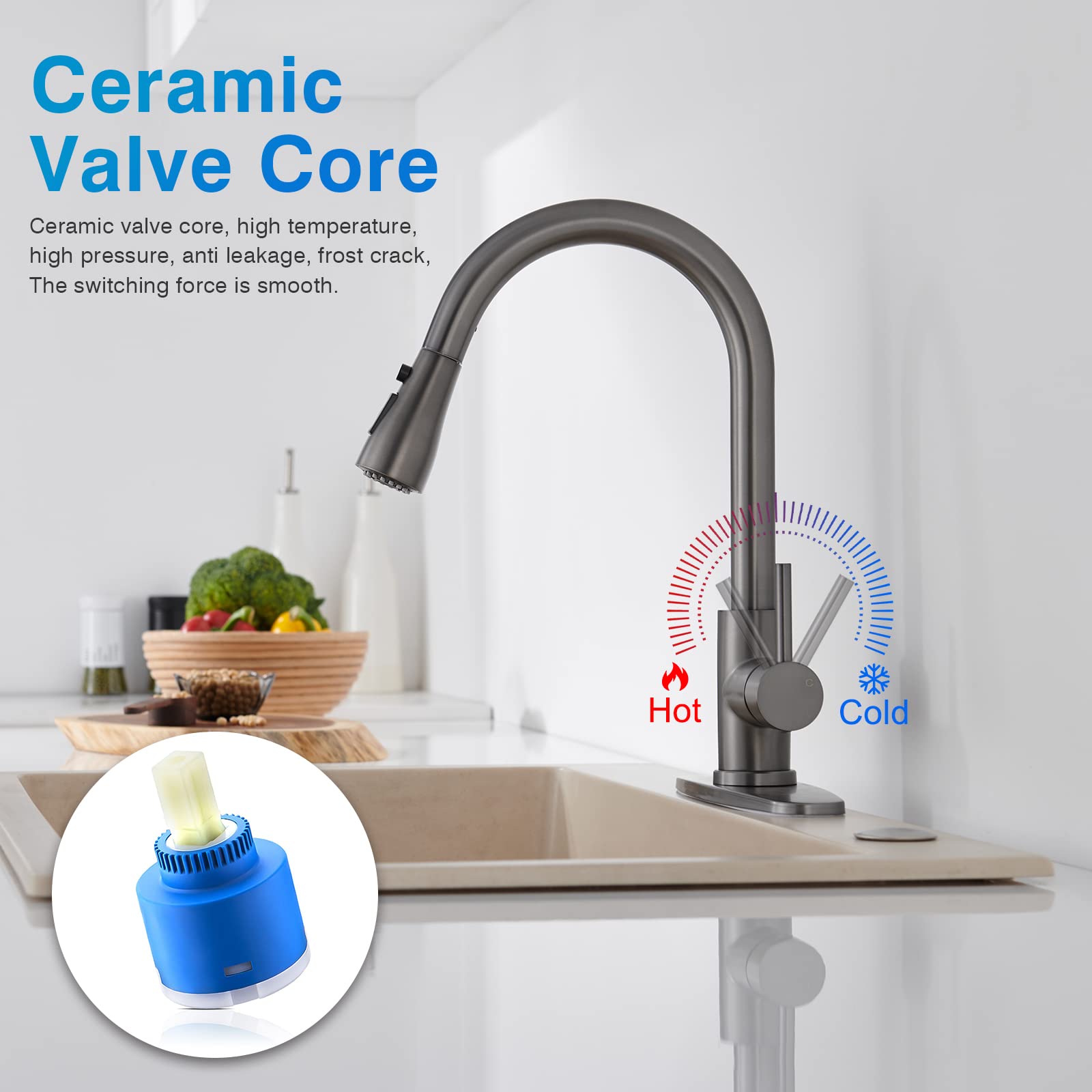 Brushed Nickel Kitchen Faucet with Pull-Down Sprayer - Sleek, Classic Design for Effortless Cleaning, Matte Gray Finish, Perfect for Modern and Traditional Kitchens
