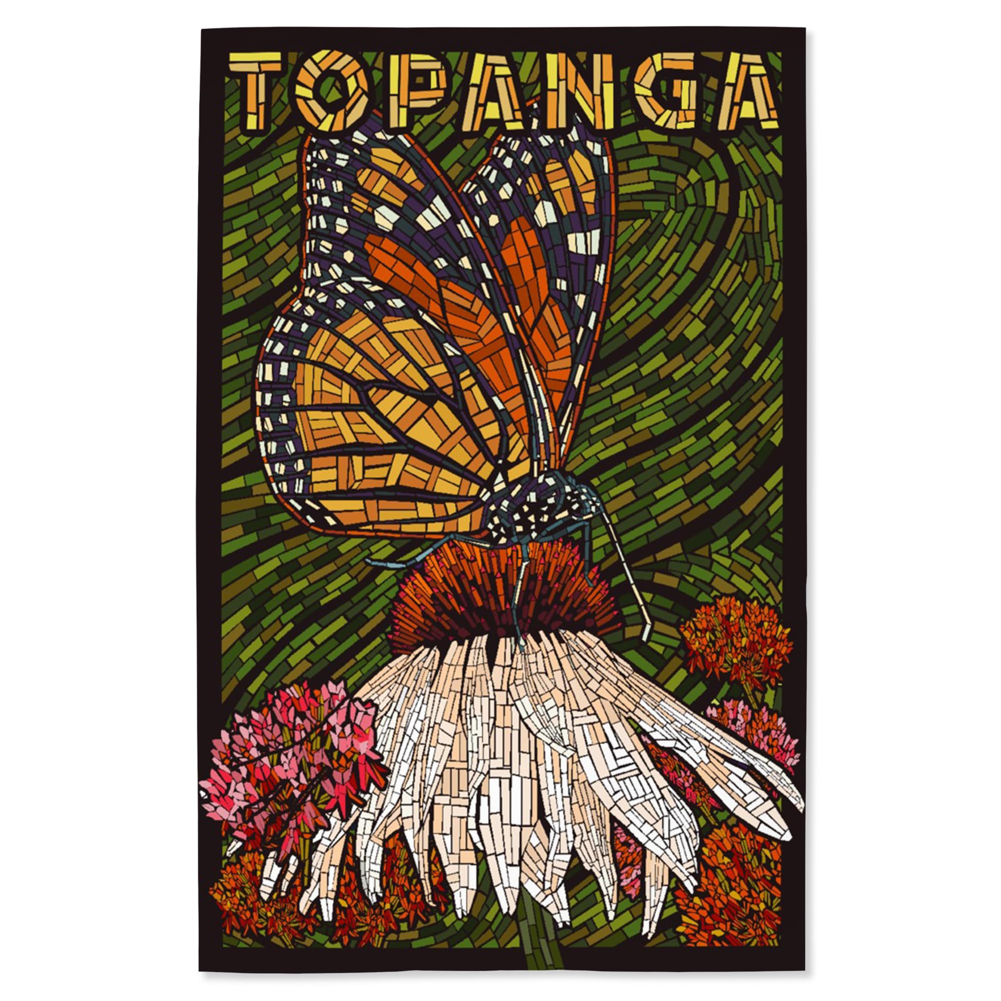 Lantern Press 16x24 Inch Giclee Art Print - Topanga California Monarch Butterfly Paper Mosaic Wall Decor with Green Background | Perfect for Living Room, Bedroom & Office Decor