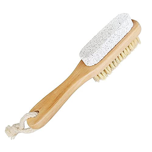 AMZGEAR Natural Pumice Stone & Wooden Foot Brush Set - Dual-Sided Exfoliating Brush with Soft Bristles for Dead Skin & Callus Removal - Perfect for Pedicure, Foot Care & Body Scrub (Pack of 1) - Ideal for Home Spa, Bath Time & Self-Care Routines