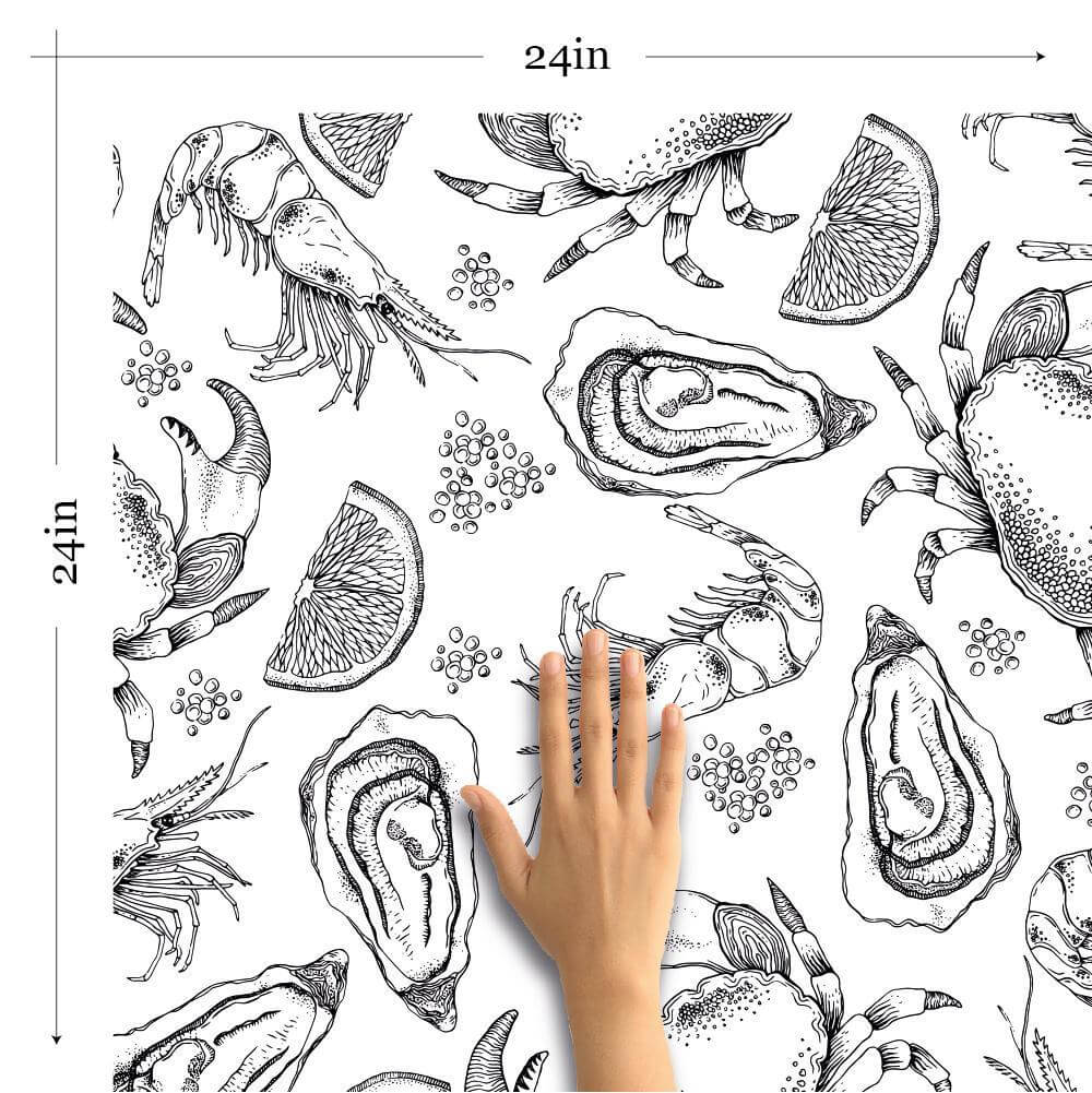 Black and White Fish Nautical Peel and Stick Removable Wallpaper - Self-Adhesive Decorative Wall Mural for Bathroom, Nursery, or Coastal-Themed Home Decor