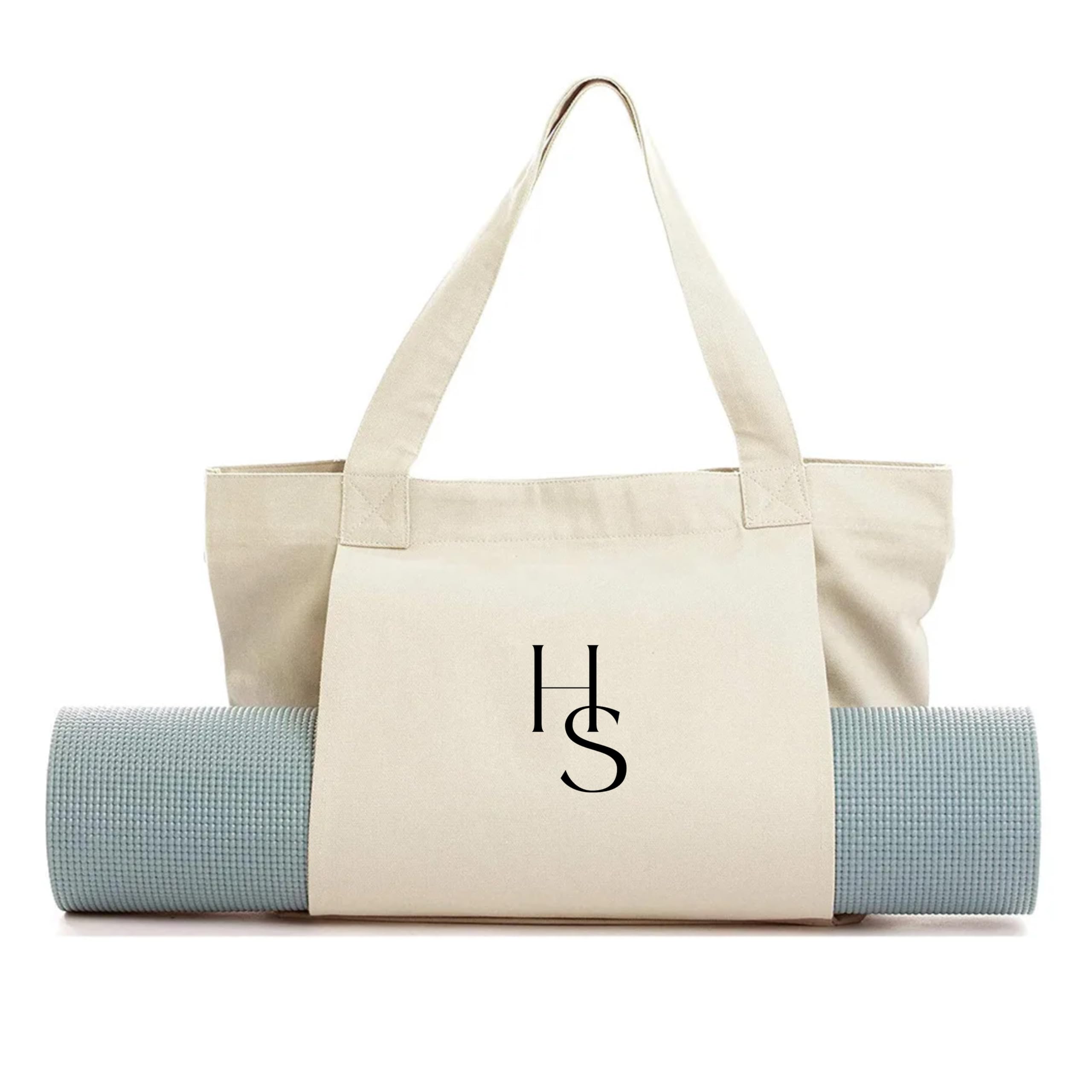 Custom Printed Canvas Tote Bag with Yoga Mat Holder - Reusable Shopping & Gym Bag for Yoga, Pilates, Beach, Travel & Workout - Perfect for Fitness Enthusiasts & Eco-Friendly Lifestyle