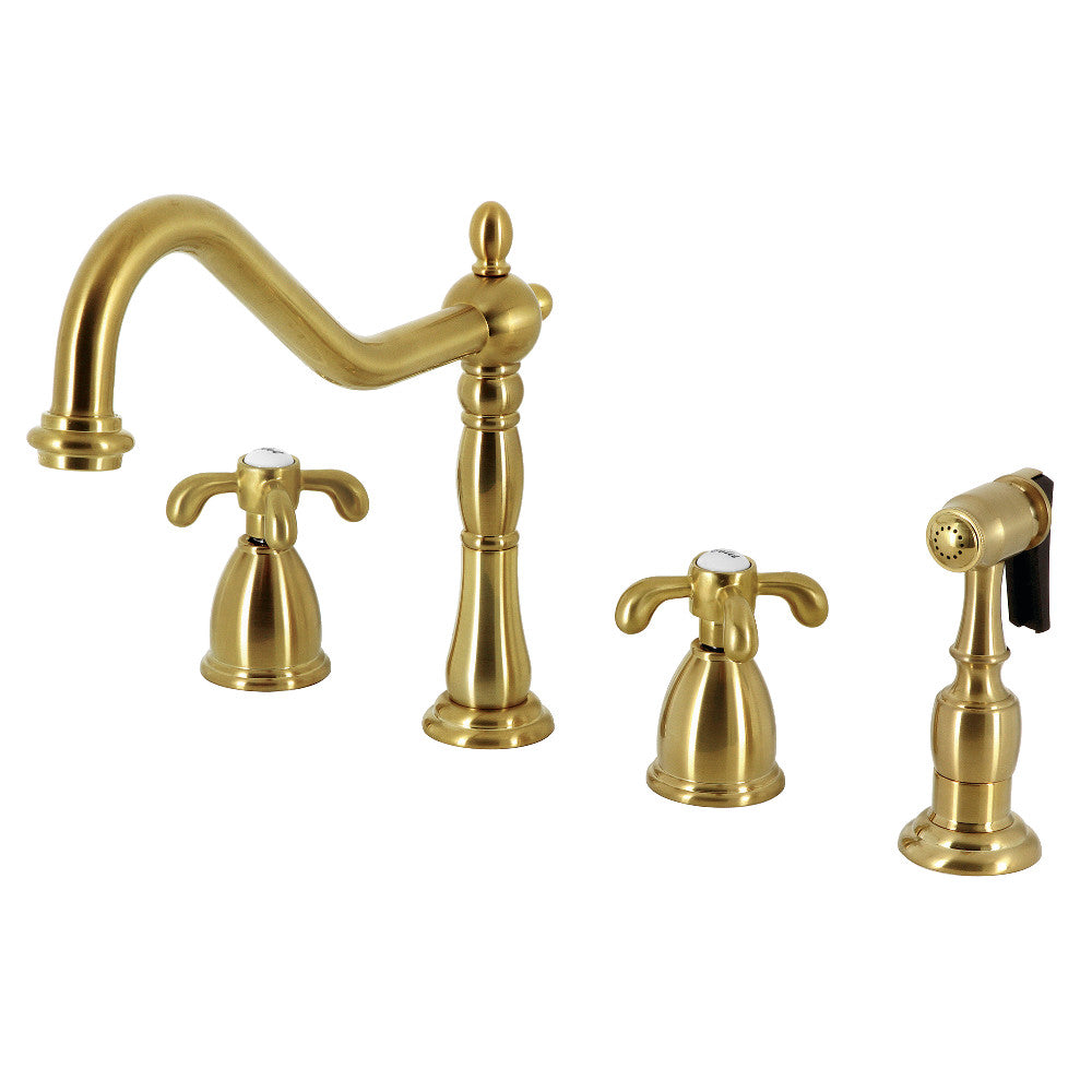 Kingston Brass KB1795TXBS French Country Widespread Kitchen Faucet with Brass Sprayer - Vintage Style Pull-Down Faucet for Farmhouse & Modern Kitchens - Perfect for Cooking, Washing Dishes & Food Prep