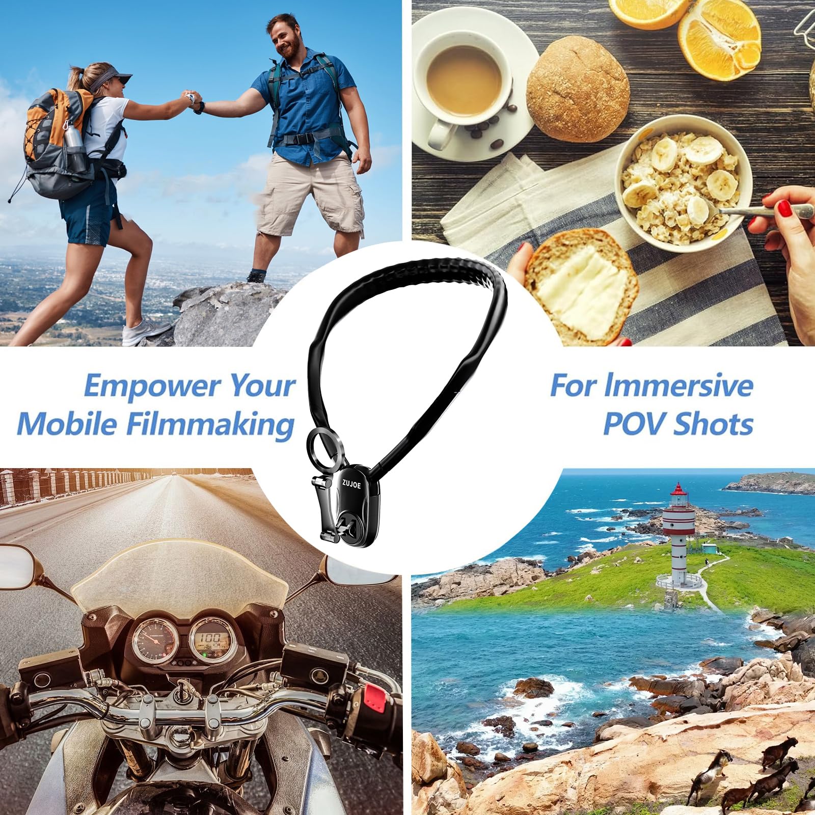 Magnetic Phone Neck Mount Holder for iPhone 15 14 13 12 Series - 2 in 1 Hands-Free POV/Vlog Accessory (Black) | Perfect for Travel, Gym Workouts & Content Creation