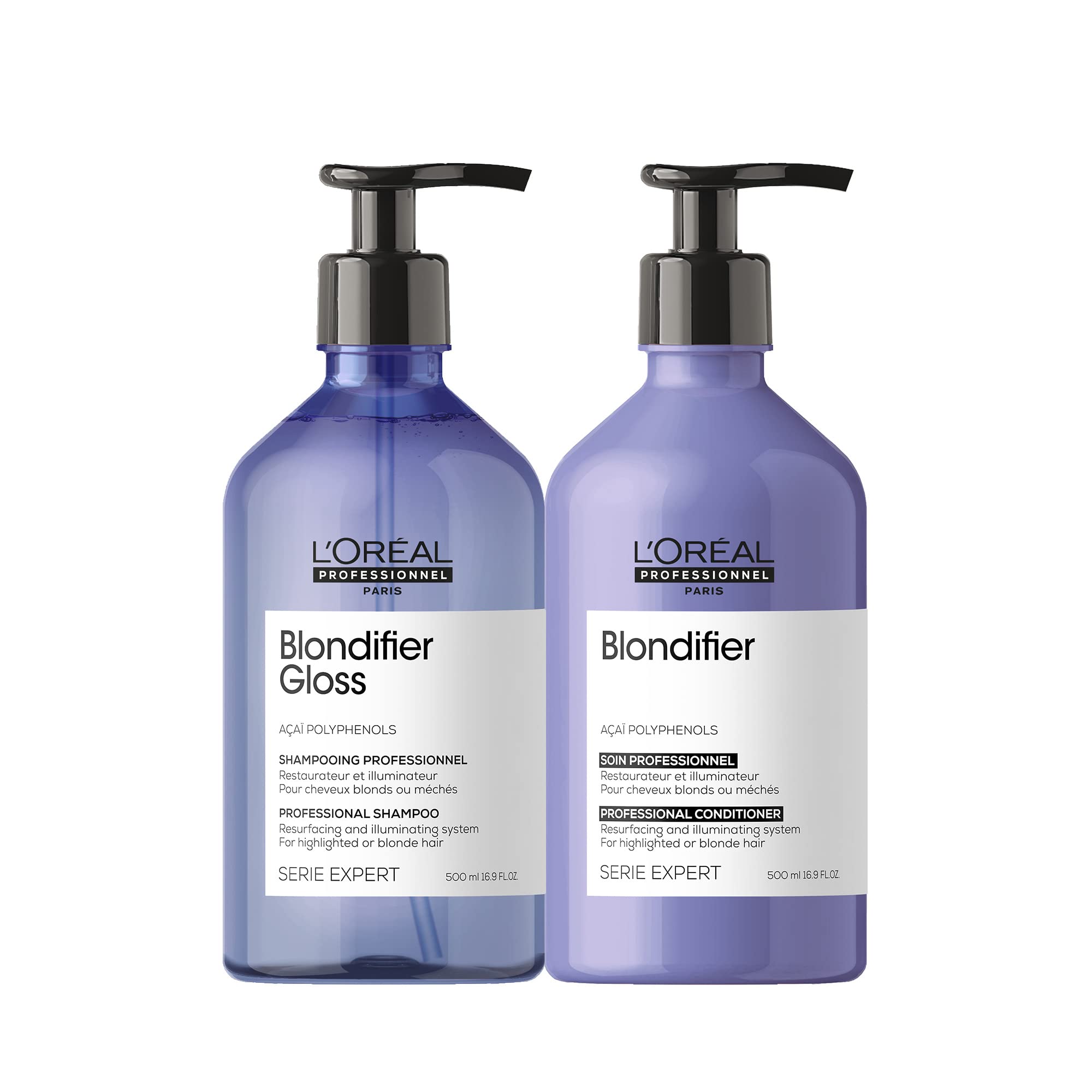 L'Oreal Professionnel Blondifier Clarifying Shampoo & Conditioner Set - Restores Color-Treated Hair, Enhances Shine & Neutralizes Brass Tones for Blonde or Bleached Hair - Perfect for Salon-Quality Care at Home