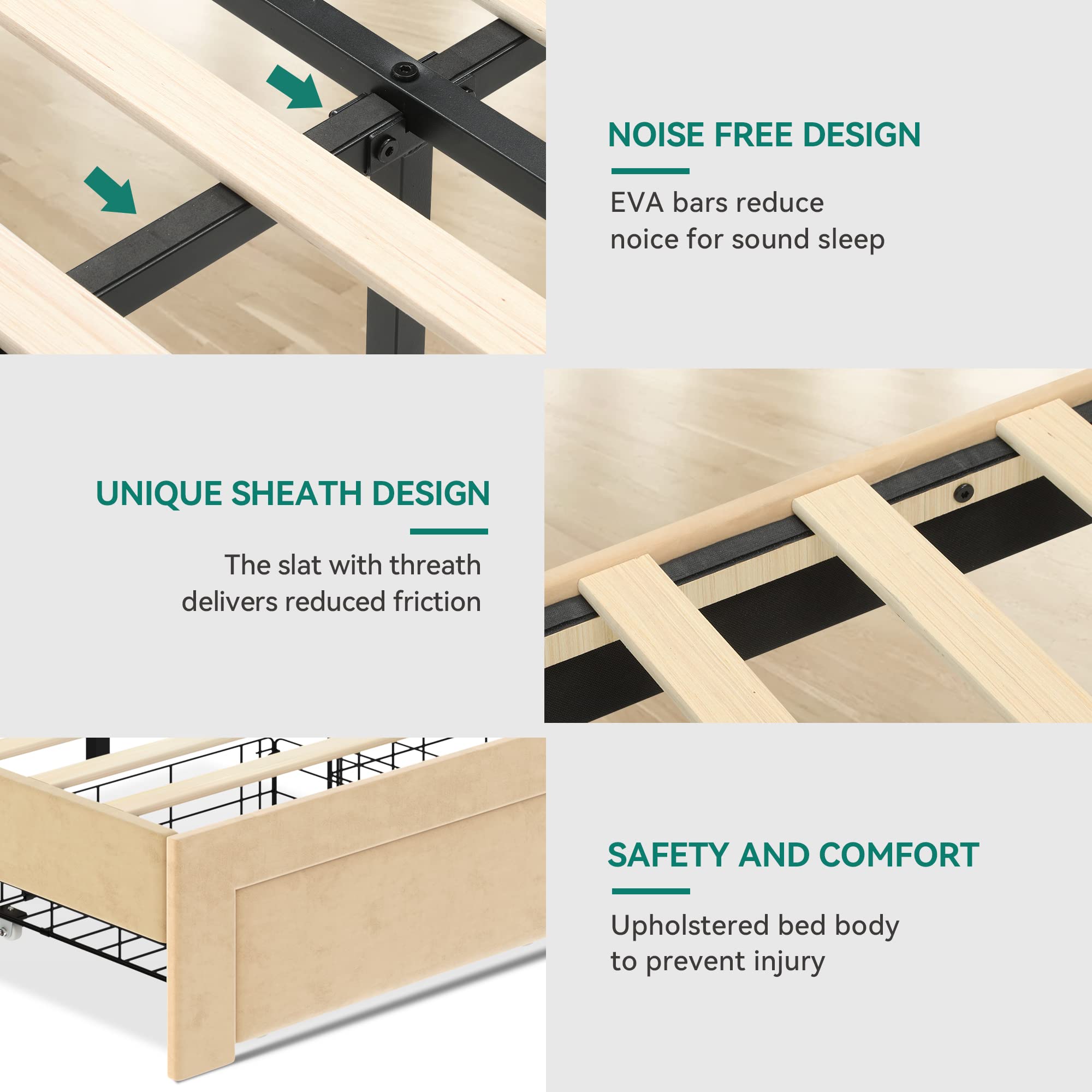 YITAHOME Queen Size Upholstered Platform Bed Frame with Storage Drawers & USB Charging Stations - Beige Modern Bed with Headboard & Wood Slat Support, No Box Spring Needed - Perfect for Small Bedrooms, Guest Rooms & Apartments