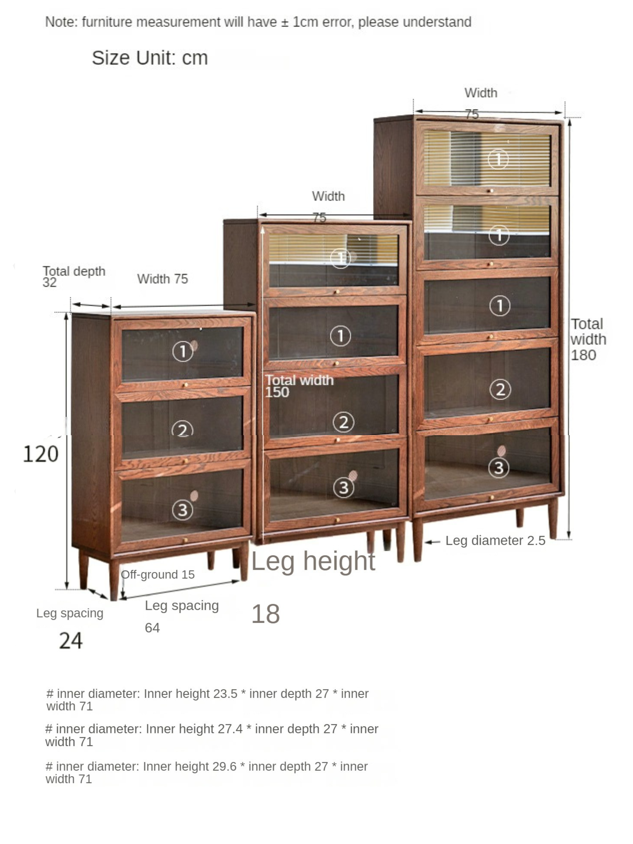 Solid Black Walnut & Oak Wood Glass Flip Door Bookcase - Modern Side Cabinet for Living Room, Office & Bedroom Storage