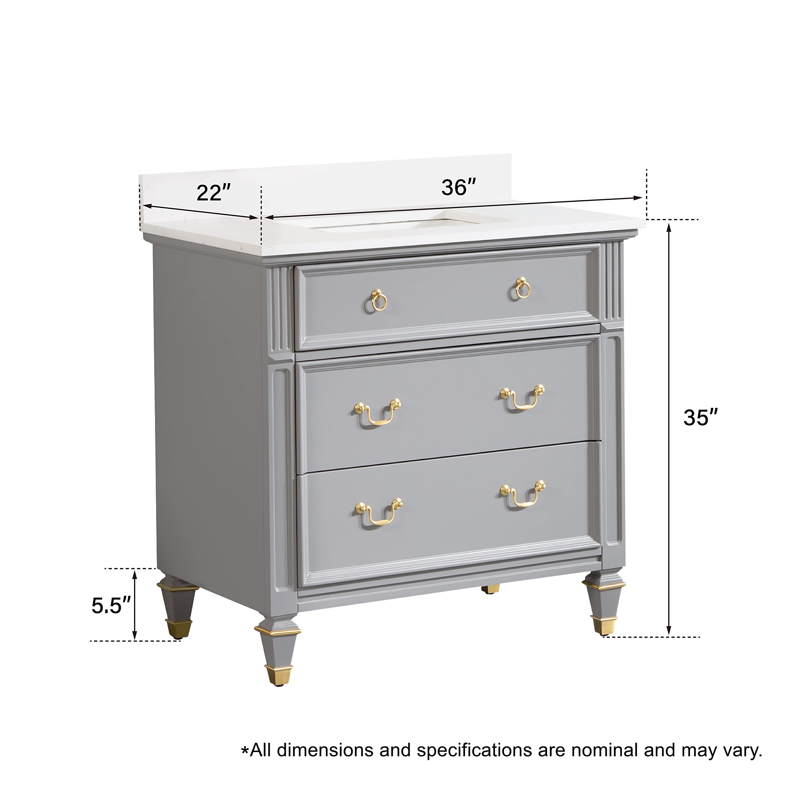 WELLFOR 36 Inch Bathroom Vanity Set with Sink, Quartz Countertop & 32 Inch Anti-Fog Mirror - Freestanding Wood Vanity Cabinet with Drawers in Titanium Grey for Modern Bathroom Decor | Perfect for Master Bath, Guest Bath & Small Space Remodeling