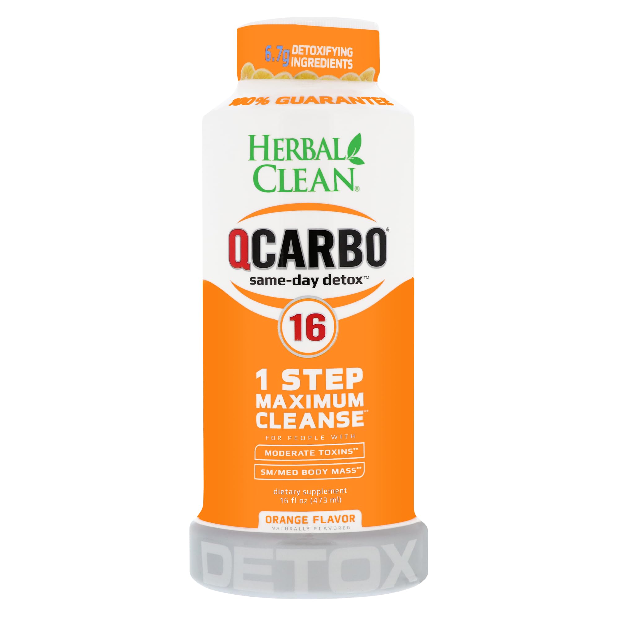 Herbal Clean QCarbo16 Same-Day Detox Drink - 1-Step Maximum Cleansing Formula, 16 fl oz, Orange Flavor for Fast Toxin Removal | Perfect for Pre-Employment Drug Tests & Body Cleansing