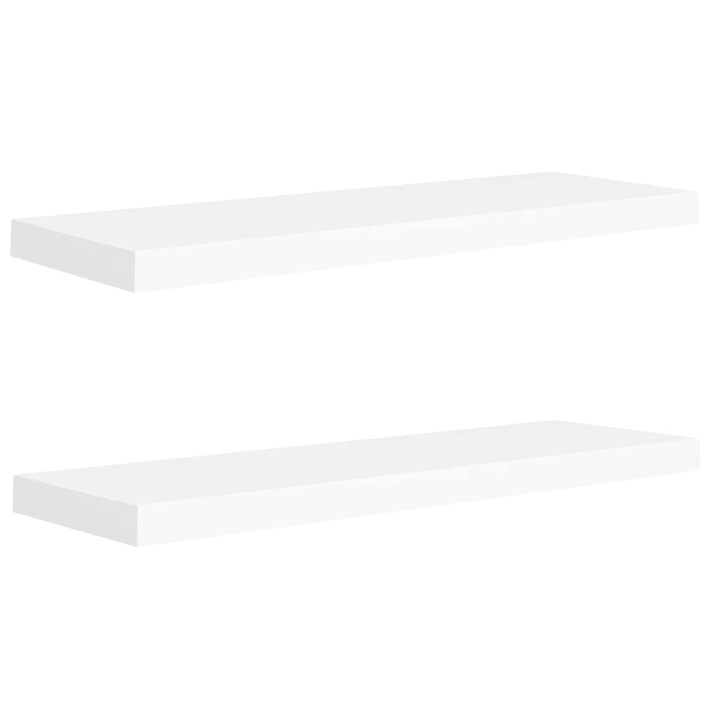 Modern Floating Wall Shelf Set of 2 - White MDF Ledge Shelves 31.5