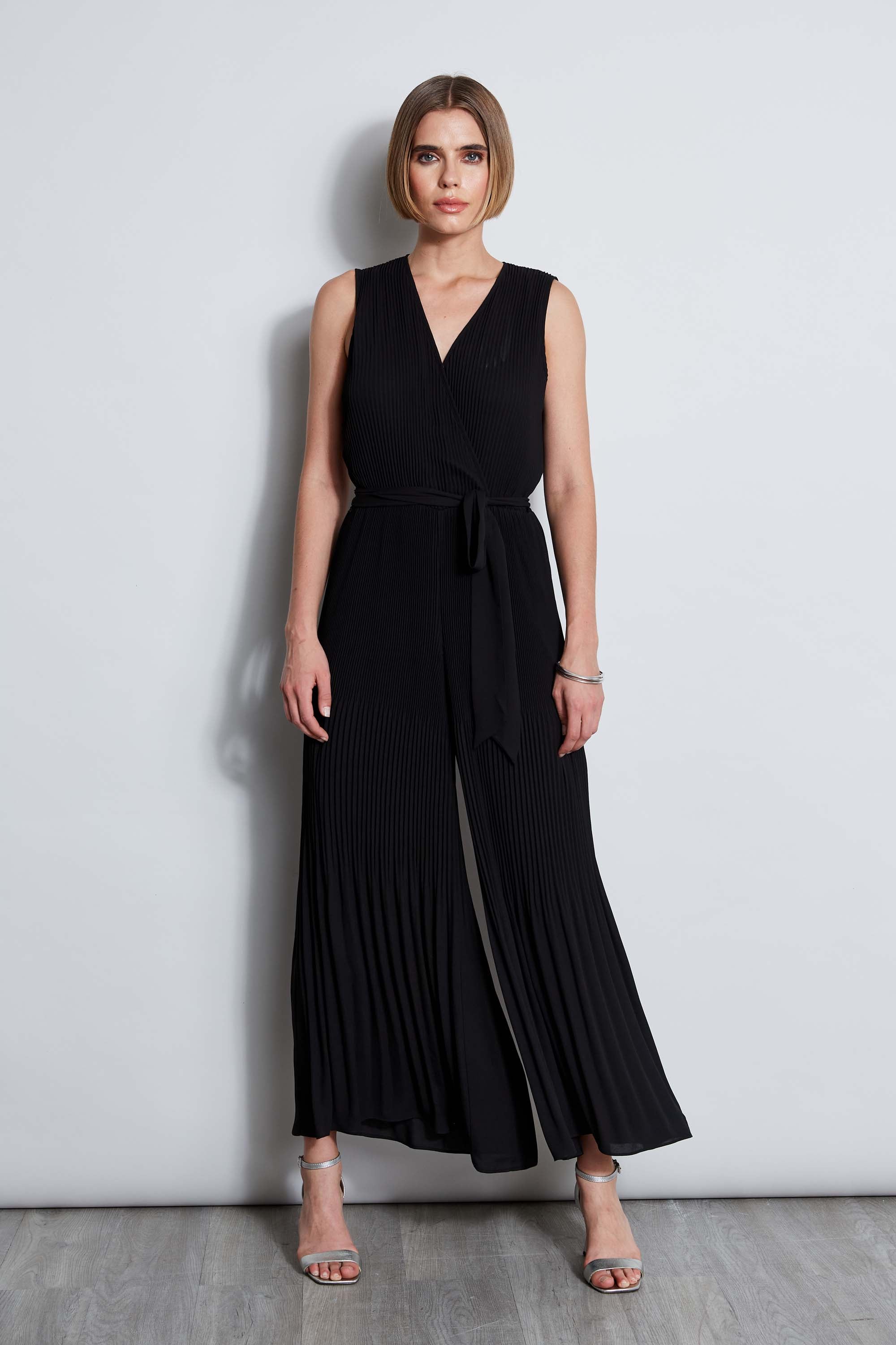 Tahari Pleated Jumpsuit for Women - Elegant One-Piece Romper with Belt, Plus Size Options - Perfect for Office, Cocktail Parties & Special Occasions