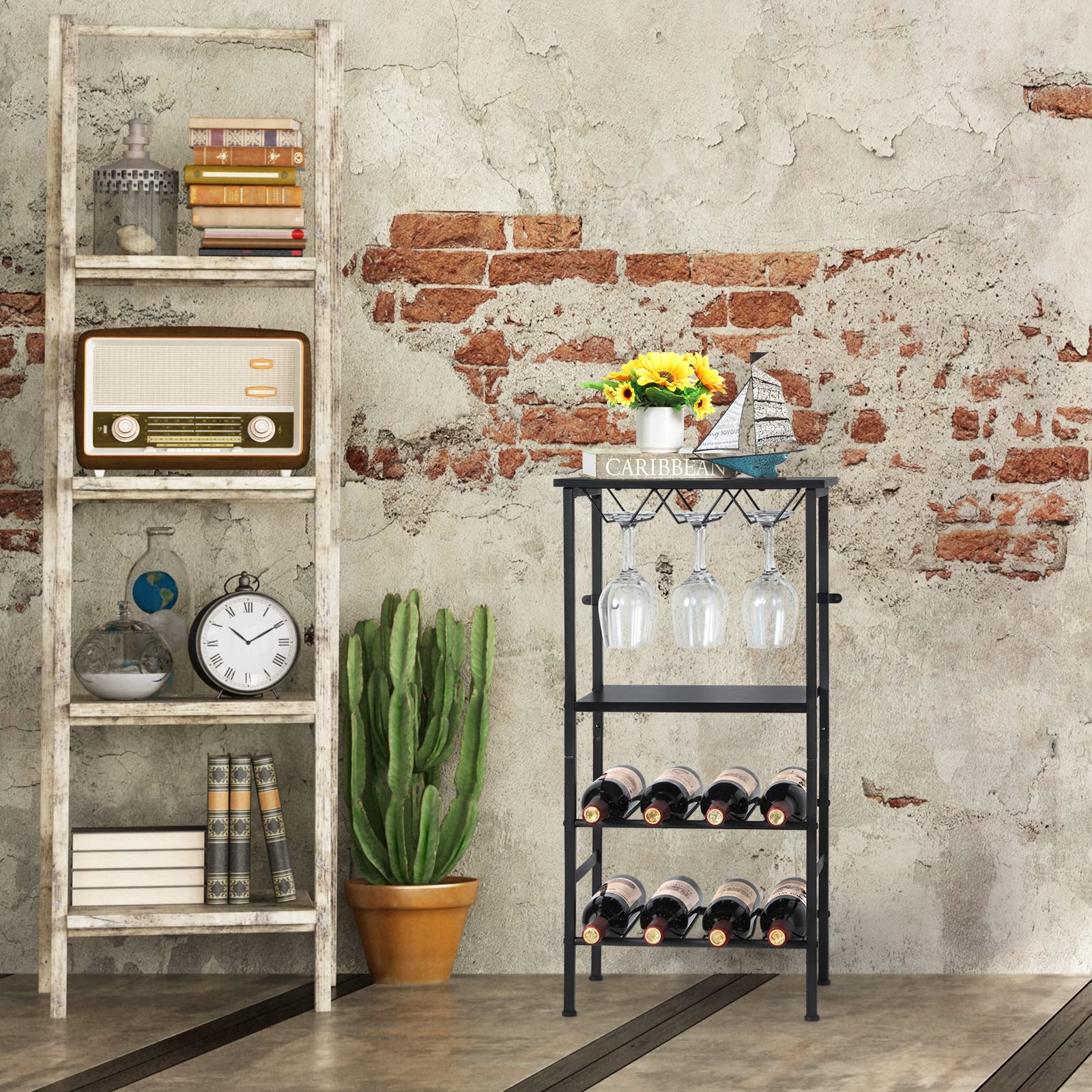 NANANARDOSO 8-Bottle Wine Rack Holder Stand - Black Metal Wine Storage Shelf for Kitchen, Dining Room & Bar Counter | Perfect for Home Entertaining, Wine Display & Space-Saving Organization