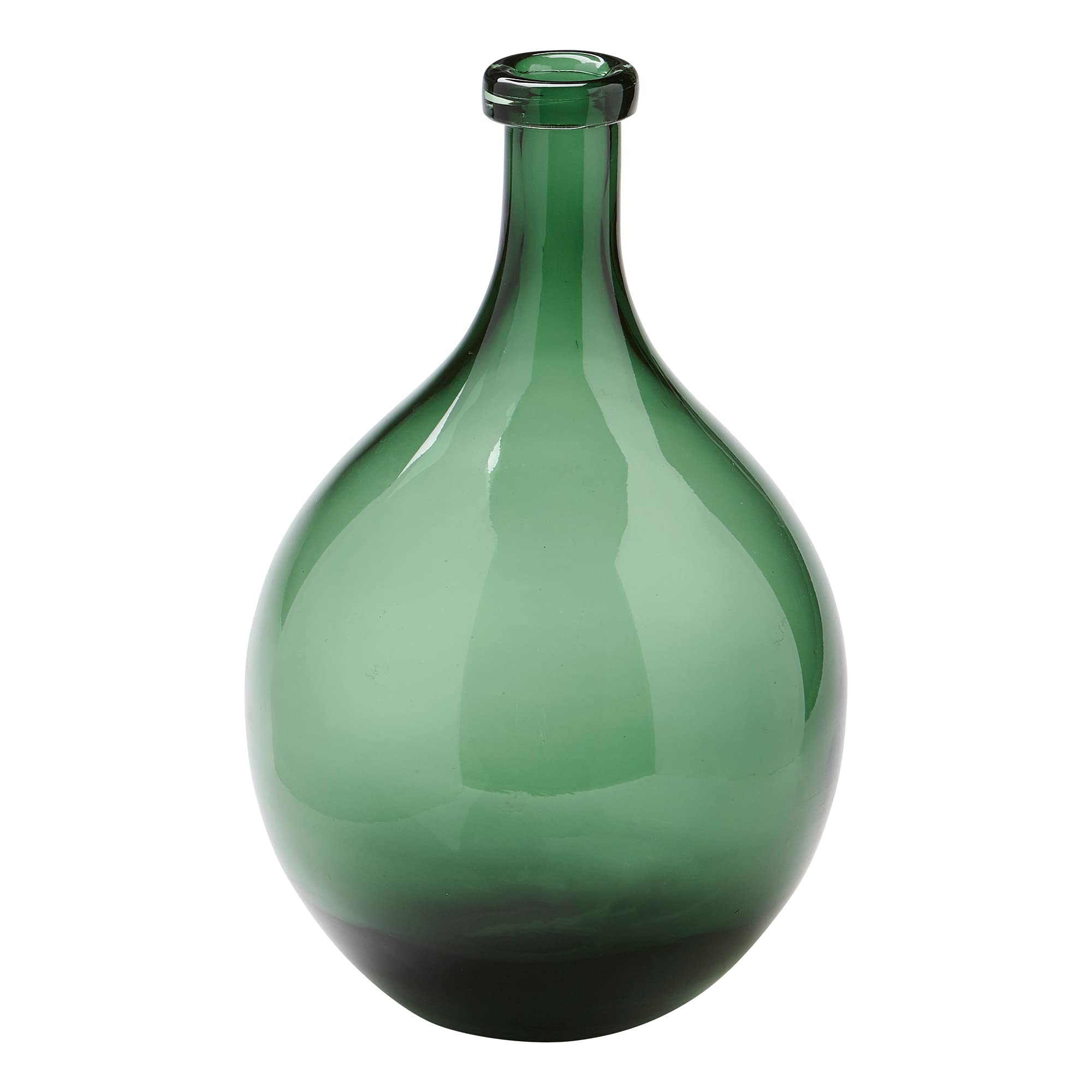 Vintage Oversized Glass Bottle Shaped Vase - Small Green Home Decor for Farmhouse, Boho & Wedding Centerpieces