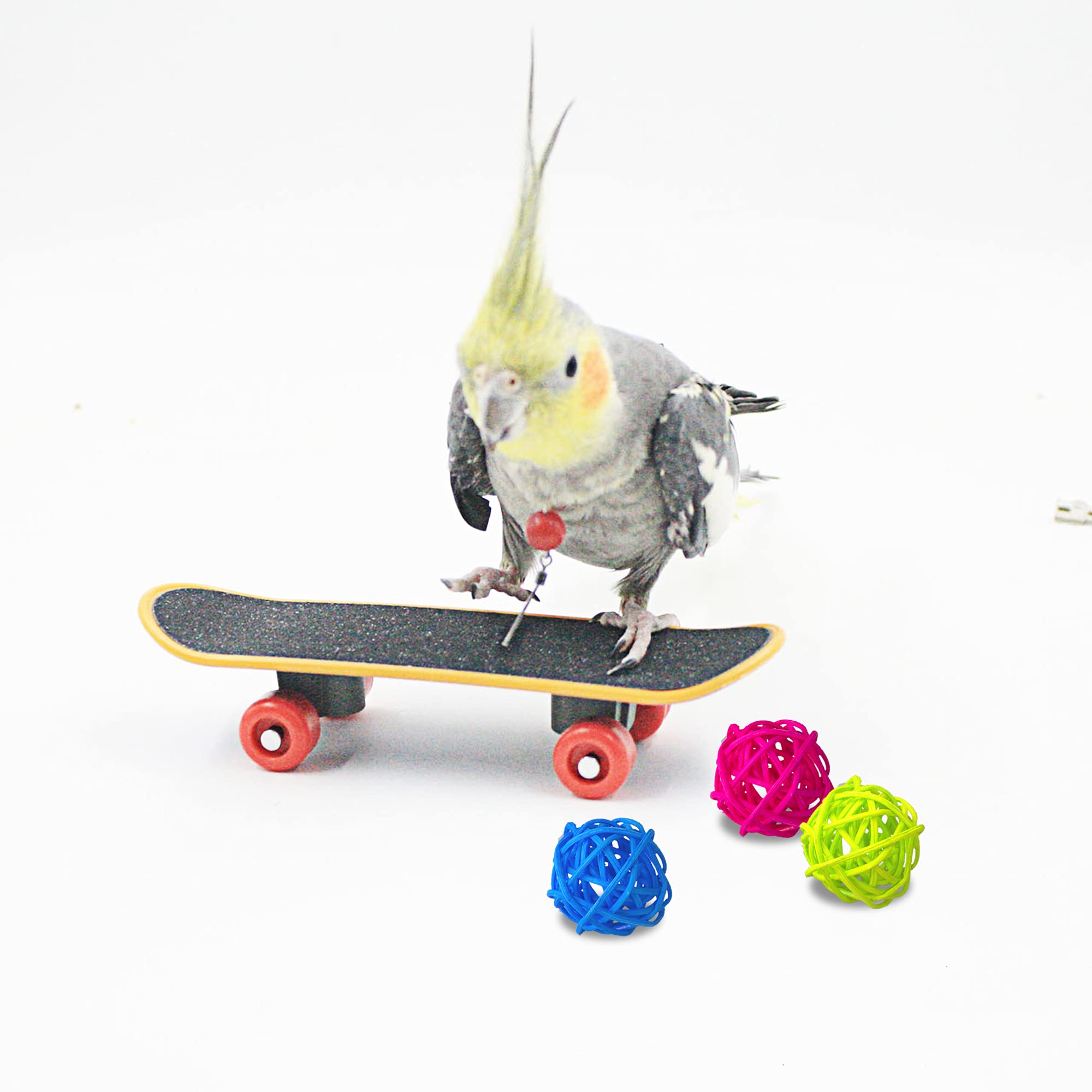 5 Pack Bird Toys for Parrots - Wooden Block Puzzles, Basketball, Sepak Takraw, Skateboard & Stacking Toys | Interactive Training & Enrichment Activities for Small Birds | Perfect for Playtime, Exercise & Mental Stimulation