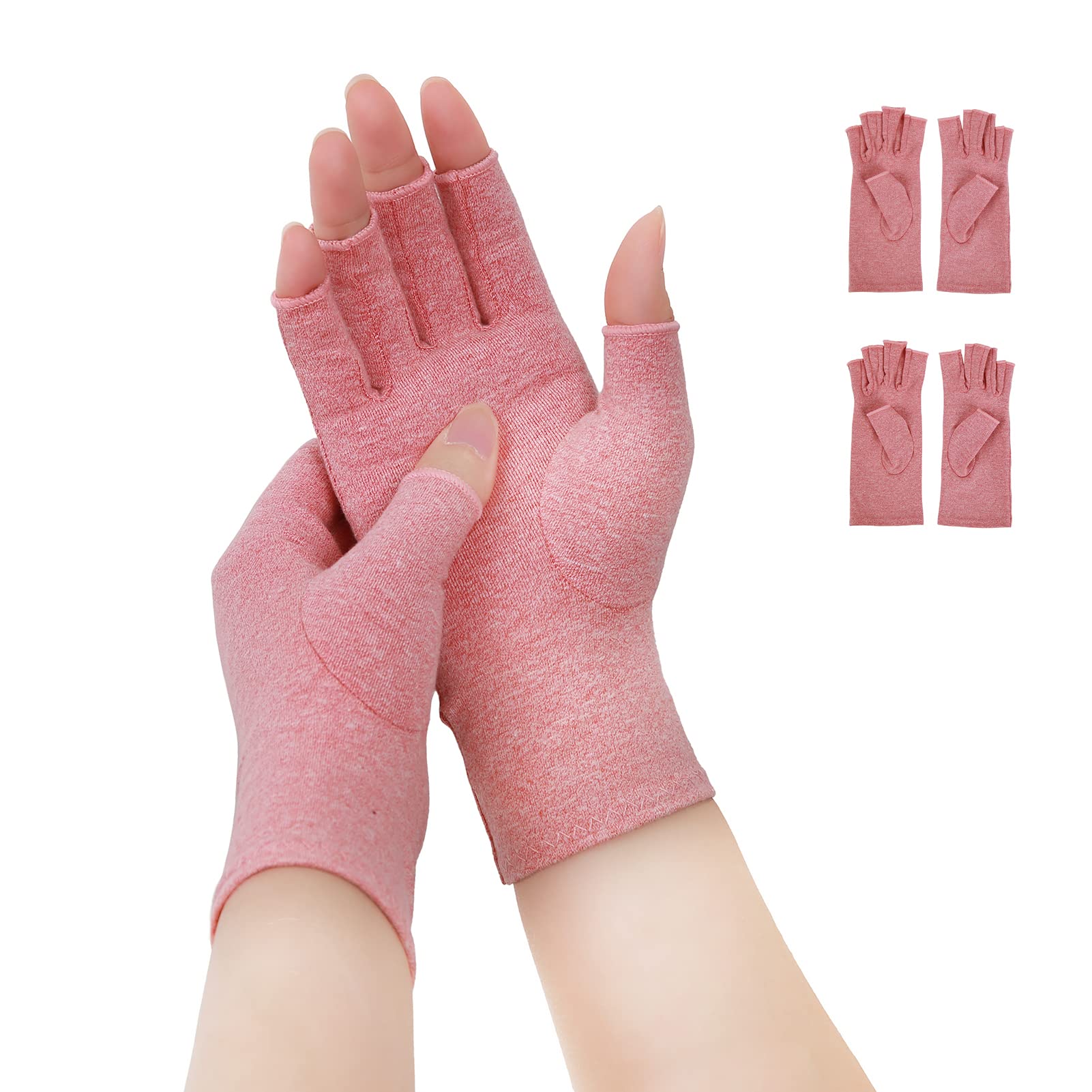 Donfri 2 Pairs Fingerless Compression Gloves for Women - Arthritis & Hand Pain Relief, Raynaud's Support - Comfort for Typing, Gaming & Daily Activities (Pink, Size S)