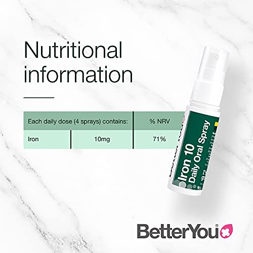 BetterYou Iron 10 Daily Oral Spray - 25ml Liquid Iron Supplement for Energy & Vitality - Supports Healthy Blood & Immune System - Perfect for Active Lifestyles & Vegan Diets