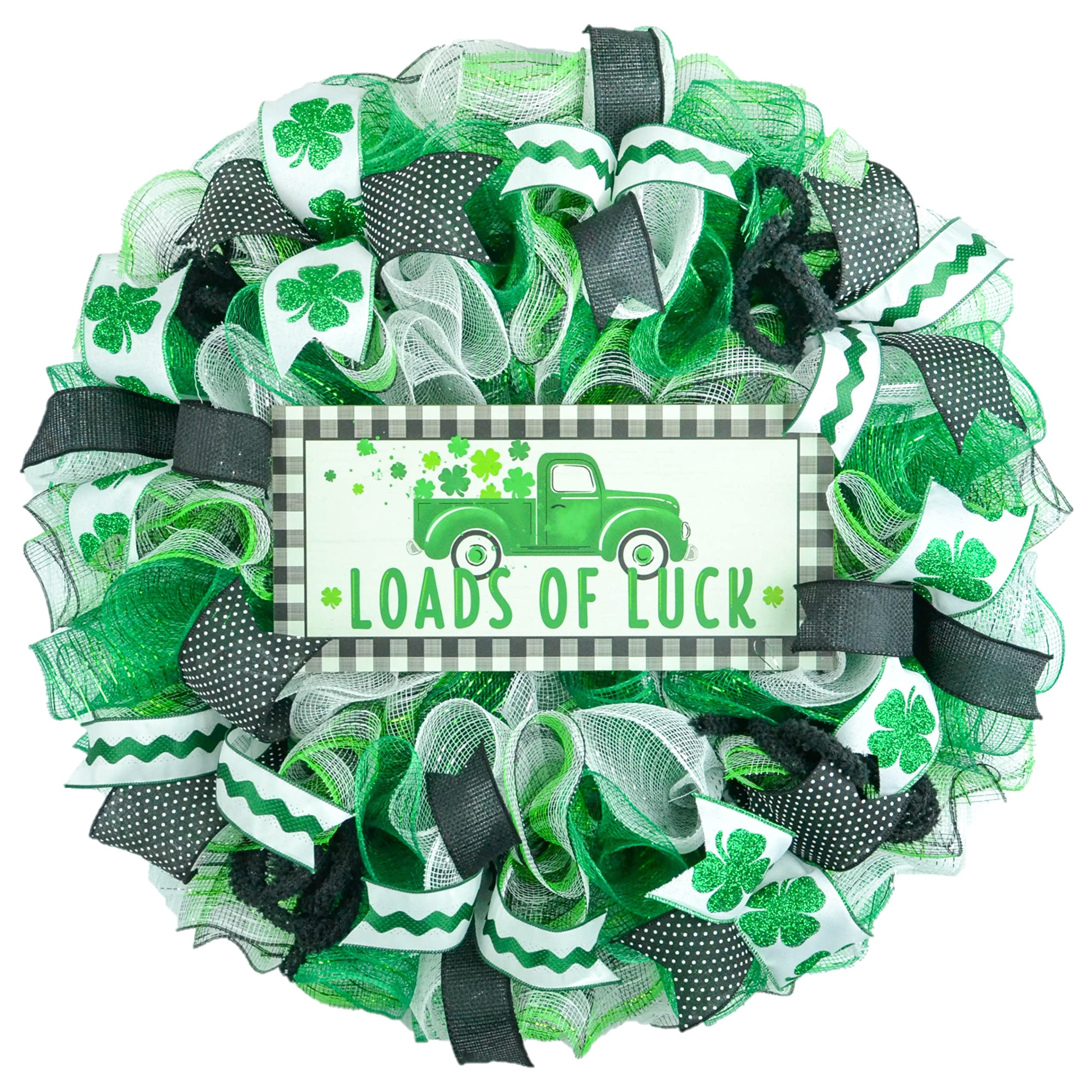 St. Patrick's Day Wreath - Lucky Four Leaf Clover Door Decor for Home - Green & White Shamrock Decorations - Perfect for Front Door, Party & Festival Decor