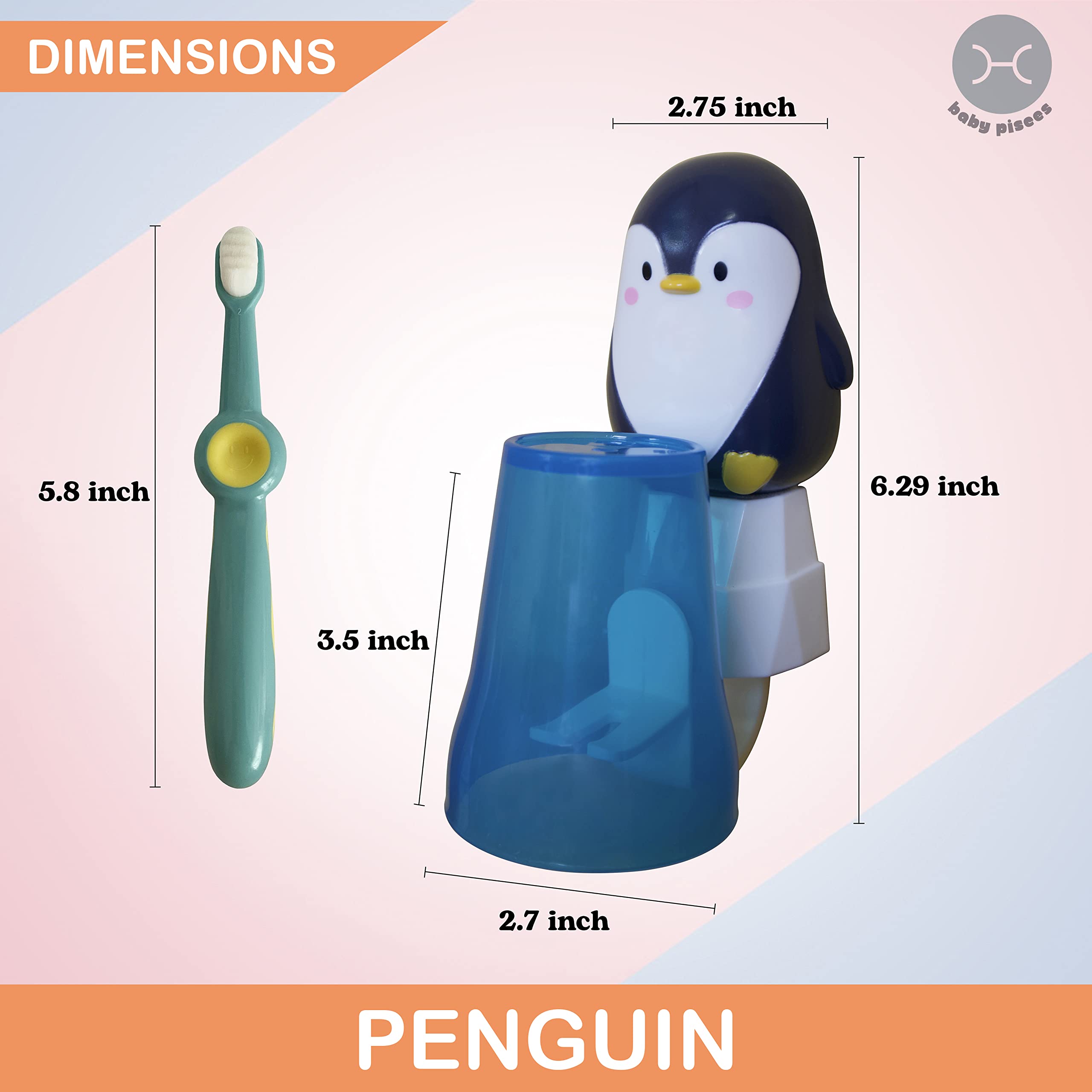 Penguin-Shaped Kids Toothbrush Holder Wall Mounted - Ultra Soft Bristle Toothbrush for Children | Hanging Bathroom Organizer for Brushing Teeth - Perfect for Kids' Bathrooms, Preschools & Daycare Centers