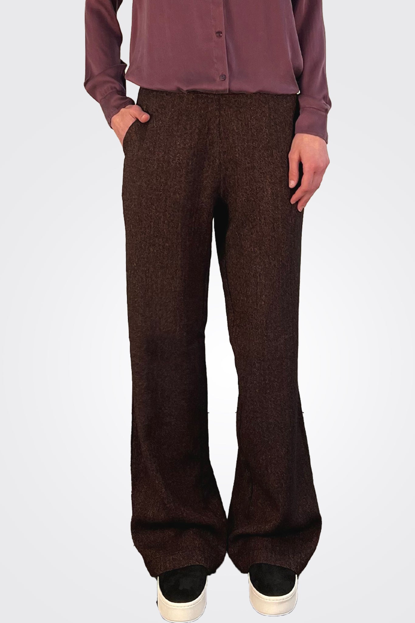 Flare Trousers for Women - High Waist Bell Bottom Pants with Cherry Print - Perfect for Casual Outfits, Retro Fashion & 70s Style Parties