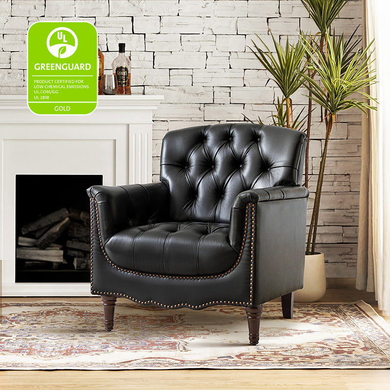 Premium Genuine Leather Armchair - Handcrafted Modern Lounge Chair for Living Room, Office & Study - Brown Leather Recliner with Solid Wood Frame - Perfect for Home Decor & Relaxation