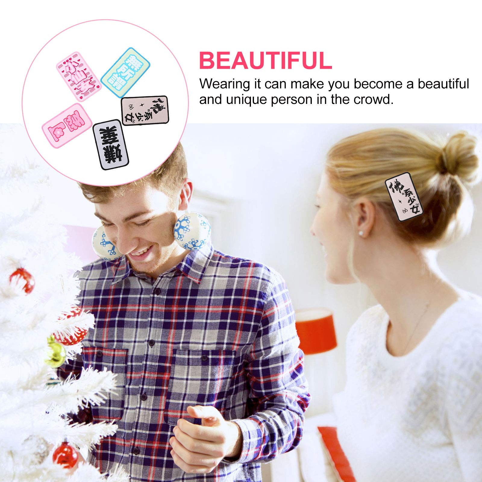 5pcs Barber Hair Bangs Pad & Fringe Stickers - Hair Patch Clip & Letter Stickers for Hairstyling, Cosplay & DIY Hair Accessories - Perfect for Salon, Costume Parties & Creative Hairstyles