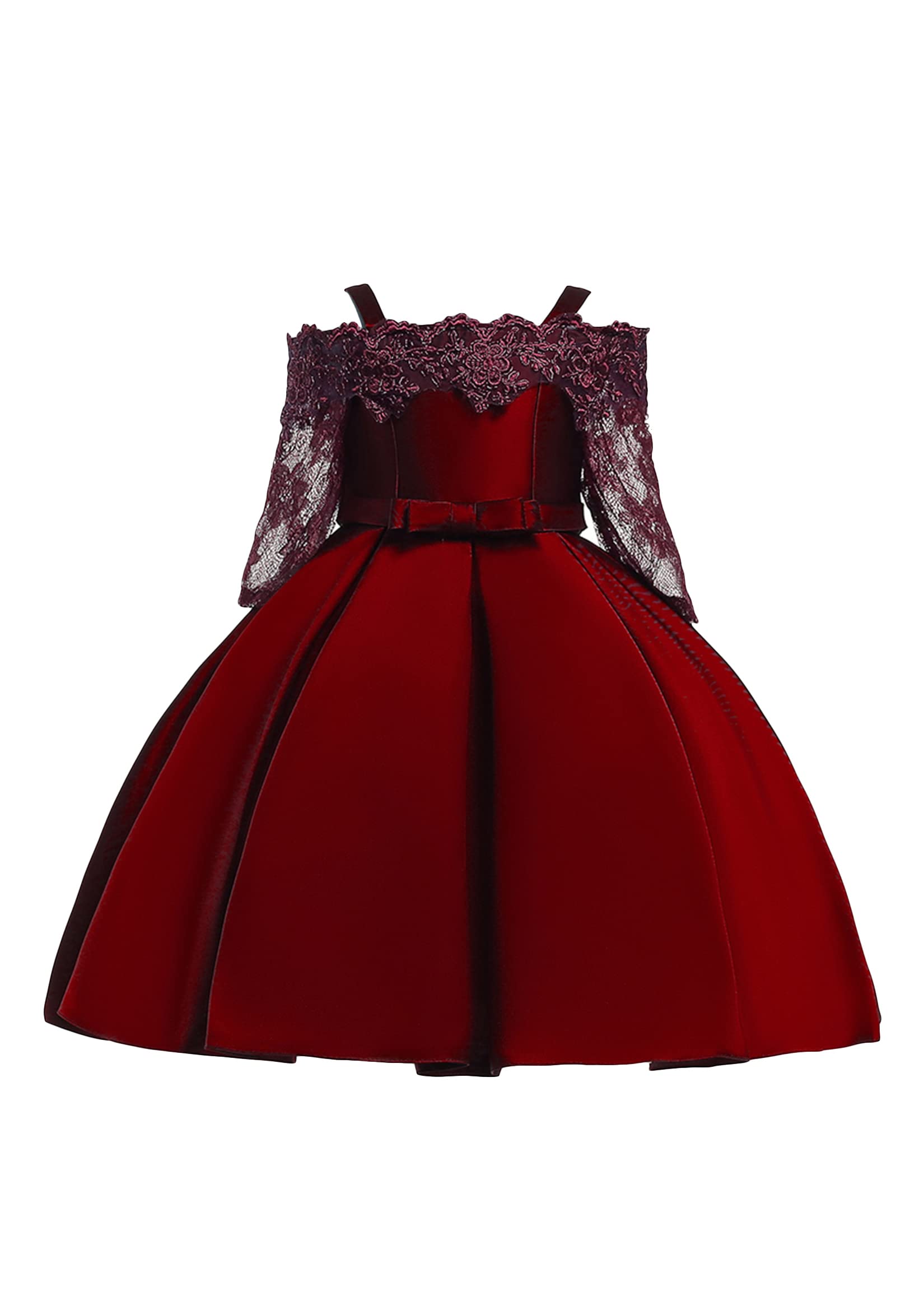 TYQQU Girls Long Sleeve Ruffle Party Dress - Elegant Princess Bowknot Dress with Floral Print for Birthday, Wedding & Special Occasions