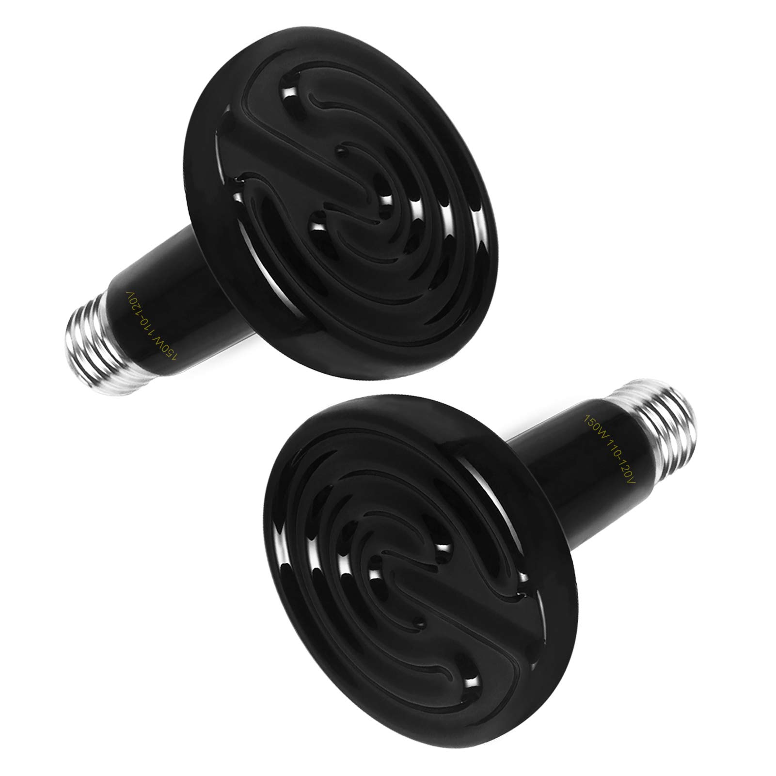 150W Infrared Ceramic Heat Lamp for Reptiles - No Light Emitting Pet Heating Bulb for Turtles, Snakes, Lizards, Chickens & Aquariums - Safe Heat Emitter for Terrariums, Brooders & Coops (2-Pack)