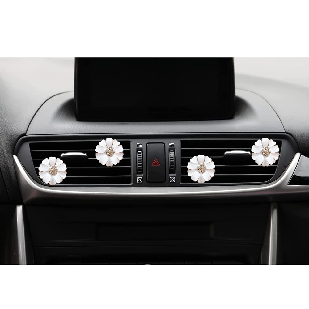**Daisy Air Vent Clips - Cute Flower Car Air Fresheners & Vent Diffusers for Women - Glam Car Interior Decor & Accessories - White - Perfect for Freshening Your Car, Office, or Home**