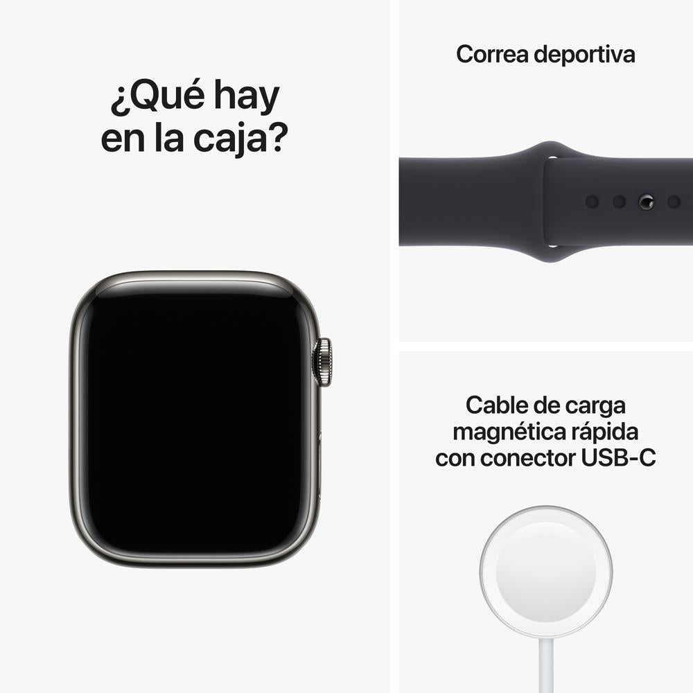 Apple Watch Series 8 (GPS + Cellular) 45mm Graphite Stainless Steel Case with Midnight Sport Band - Perfect for Fitness Tracking, Calls & Smart Notifications