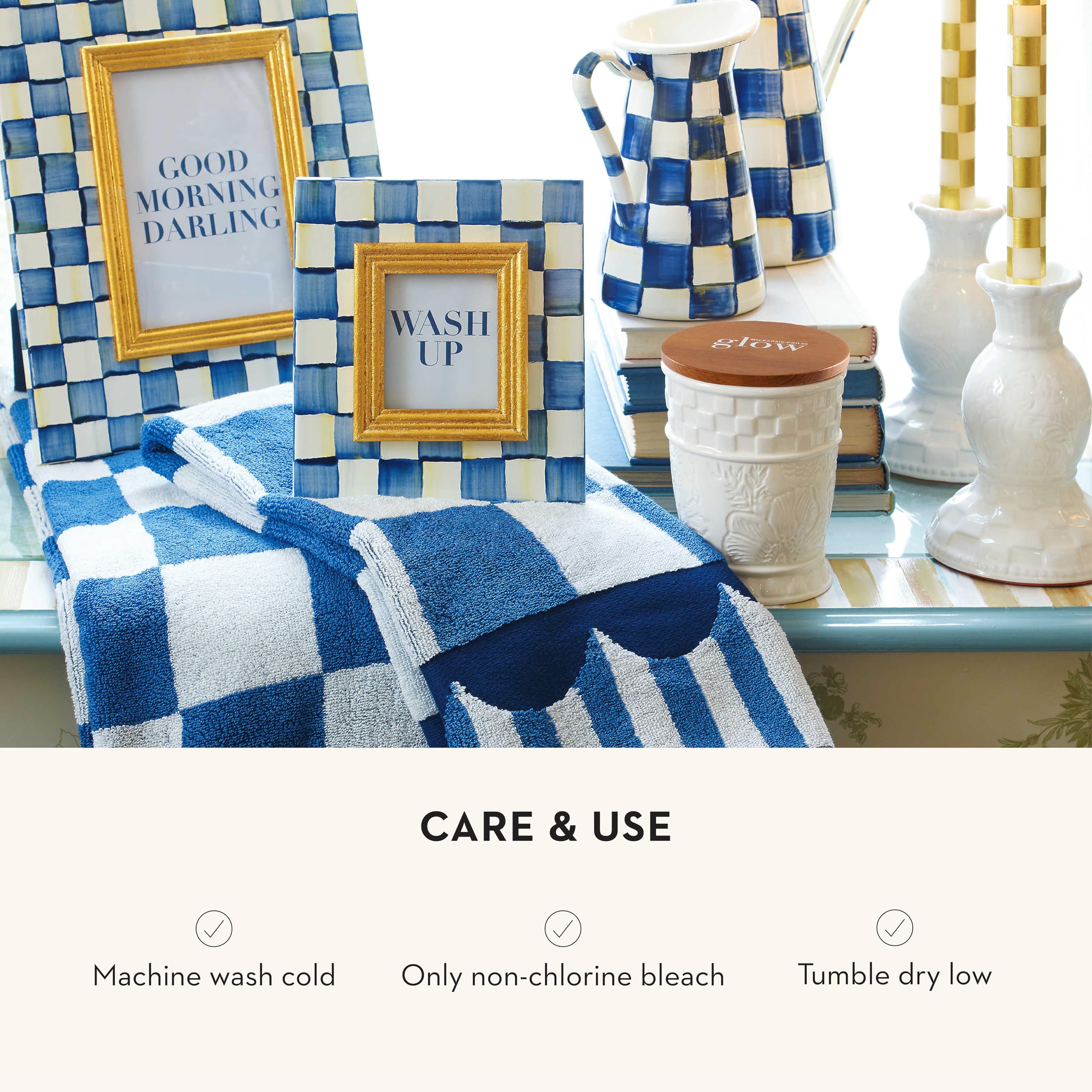 MACKENZIE-CHILDS Blue and White Royal Check Hand Towel - Decorative Cotton Kitchen & Bath Towel for Home Decor, Gifts, and Everyday Use