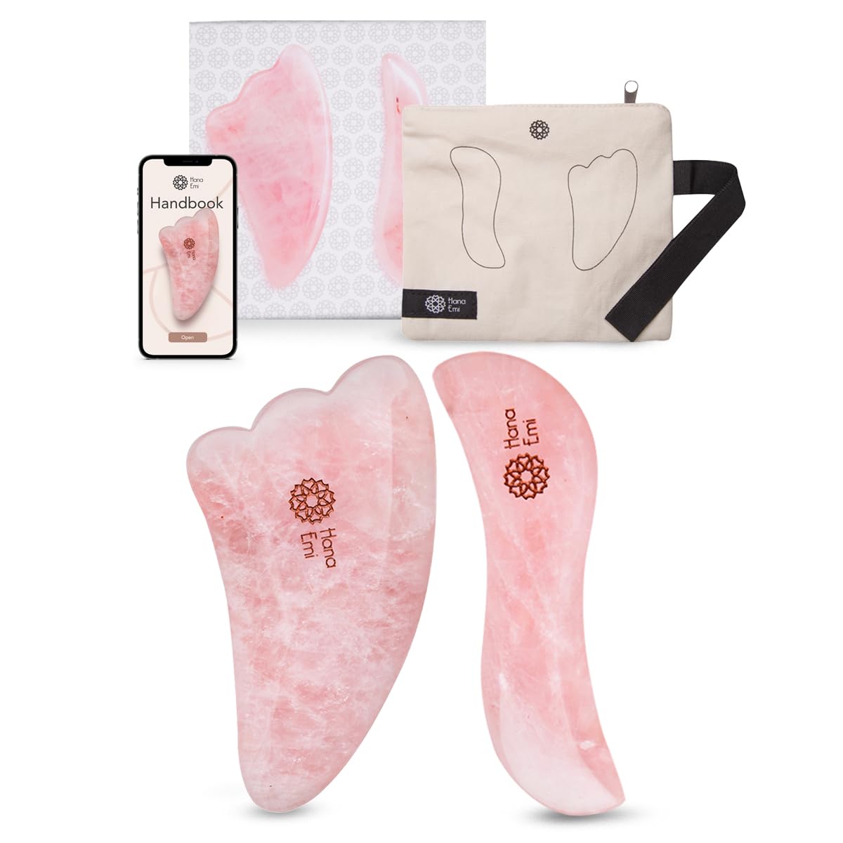 Rose Quartz Gua Sha Stone - Facial & Body Massage Tool for Skincare, Lymphatic Drainage & Relaxation - Includes Protective Case & E-Book - Perfect for Home Spa, Self-Care & Physical Therapy