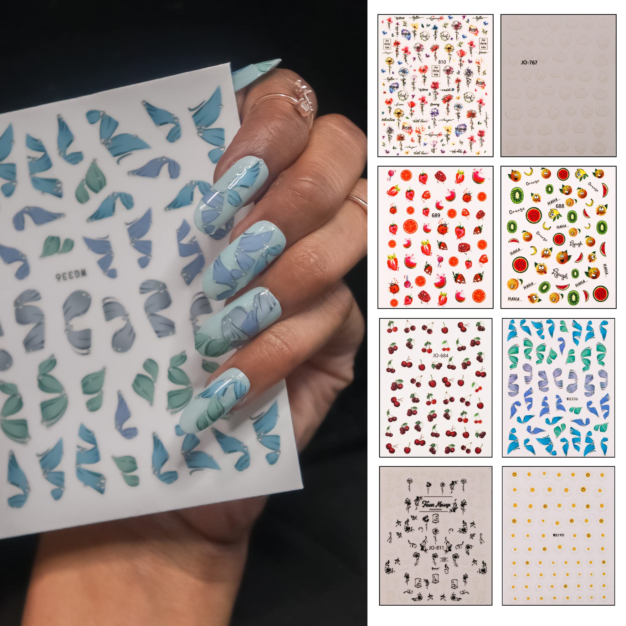 BEROMT Nail Stickers Fruits and Flowers - BNS1000FAF Set of 3 Random Designs | DIY Nail Art Decals for Home Manicures & Salon Use