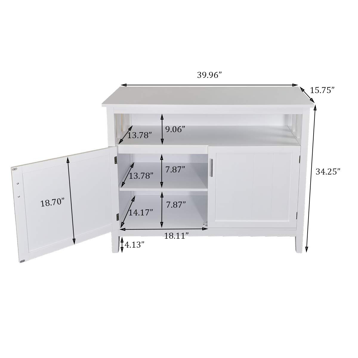 DYANEWAY White Sideboard Kitchen Storage Cabinet - Adjustable Shelf Buffet Cupboard for Dining Room, Living Room & Kitchen Organization