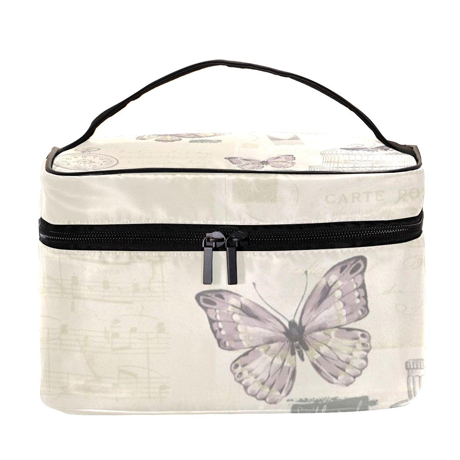 Vintage Floral Butterfly Dragonfly Print Large Travel Makeup Bag - Waterproof Cosmetic Organizer with Zipper for Women & Girls | Perfect for Vacation, Gym, Beach & Daily Essentials Storage