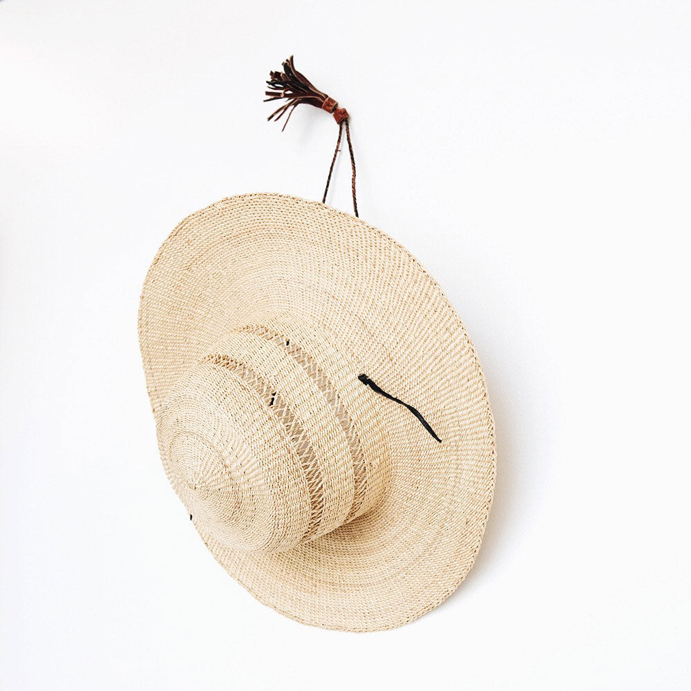 Stylish Ghanaian Lace Design Straw Hat with Wide Brim - Perfect for Beach Vacations, Summer Outfits, and Outdoor Events