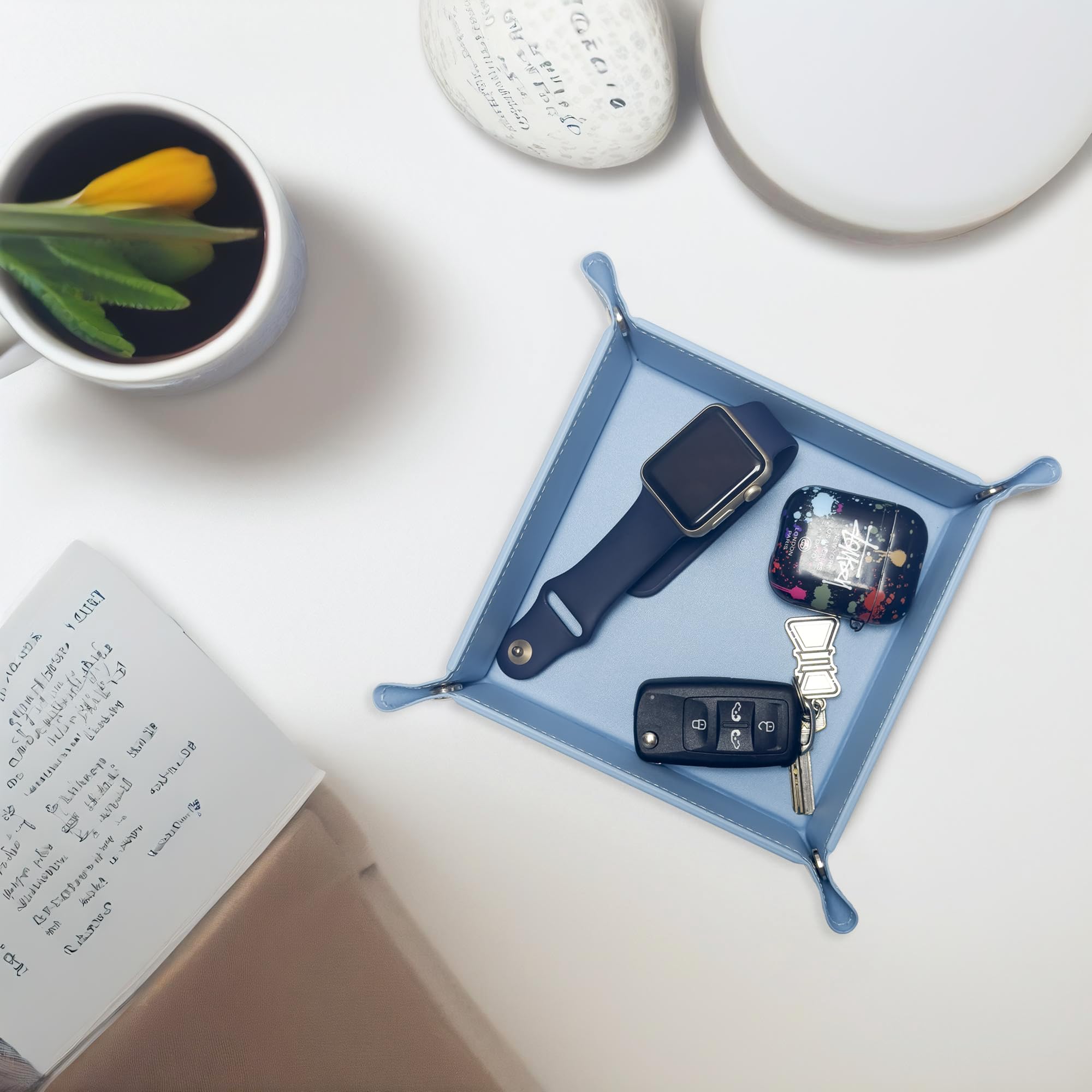 UnionBasic Valet Tray - Jewelry Organizer for Rings, Watches & Earrings | Entryway Catchall for Keys, Coins & Change | Nightstand & Bedside Storage Tray | Electronic Gadgets Holder (Blue) - Perfect for Home, Office & Travel Organization