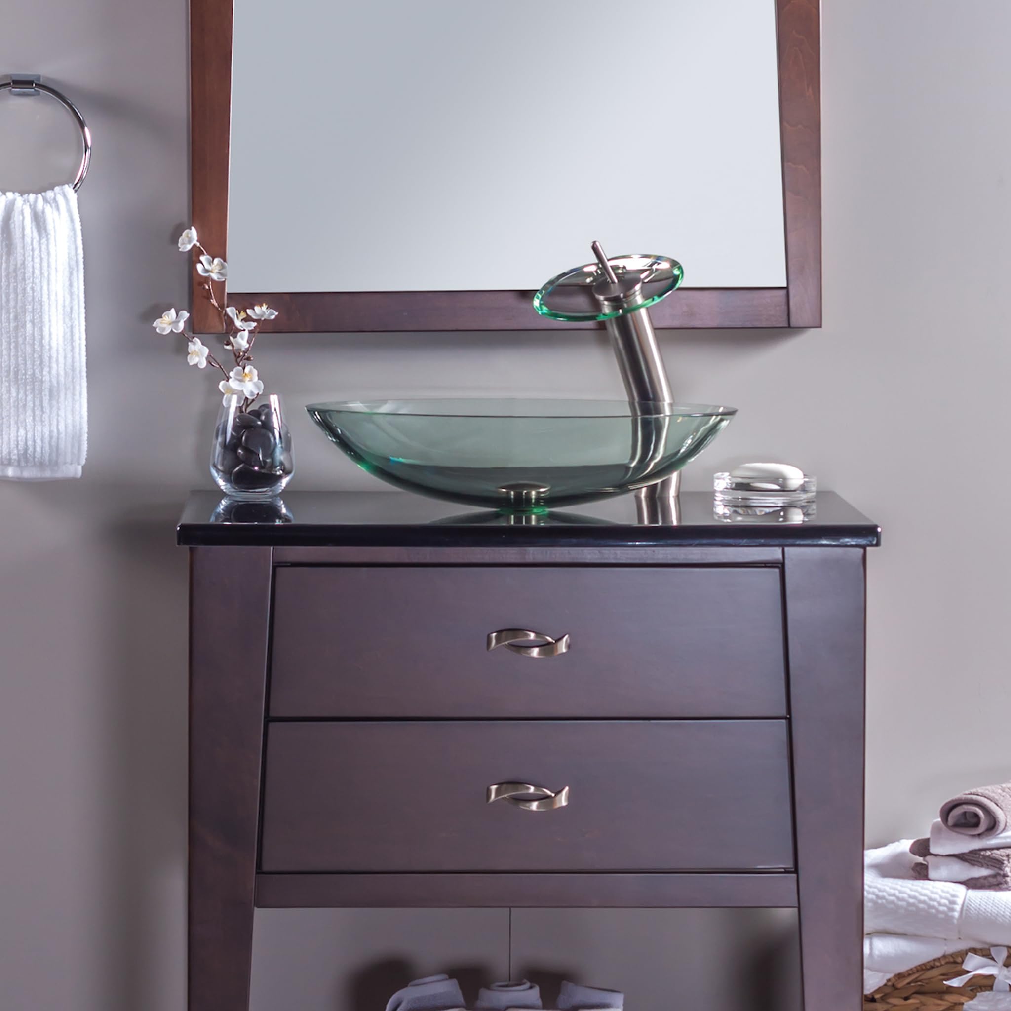 Novatto TIG-8012C Clear Oval Glass Vessel Bathroom Sink - Modern Above Counter Basin for Bathroom Vanity, Powder Room & Luxury Home Decor