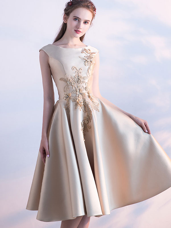 Elegant Appliques Fit & Flare Tea Length Prom Dress for Women - Perfect for Homecoming, Formal Dances & Special Occasions