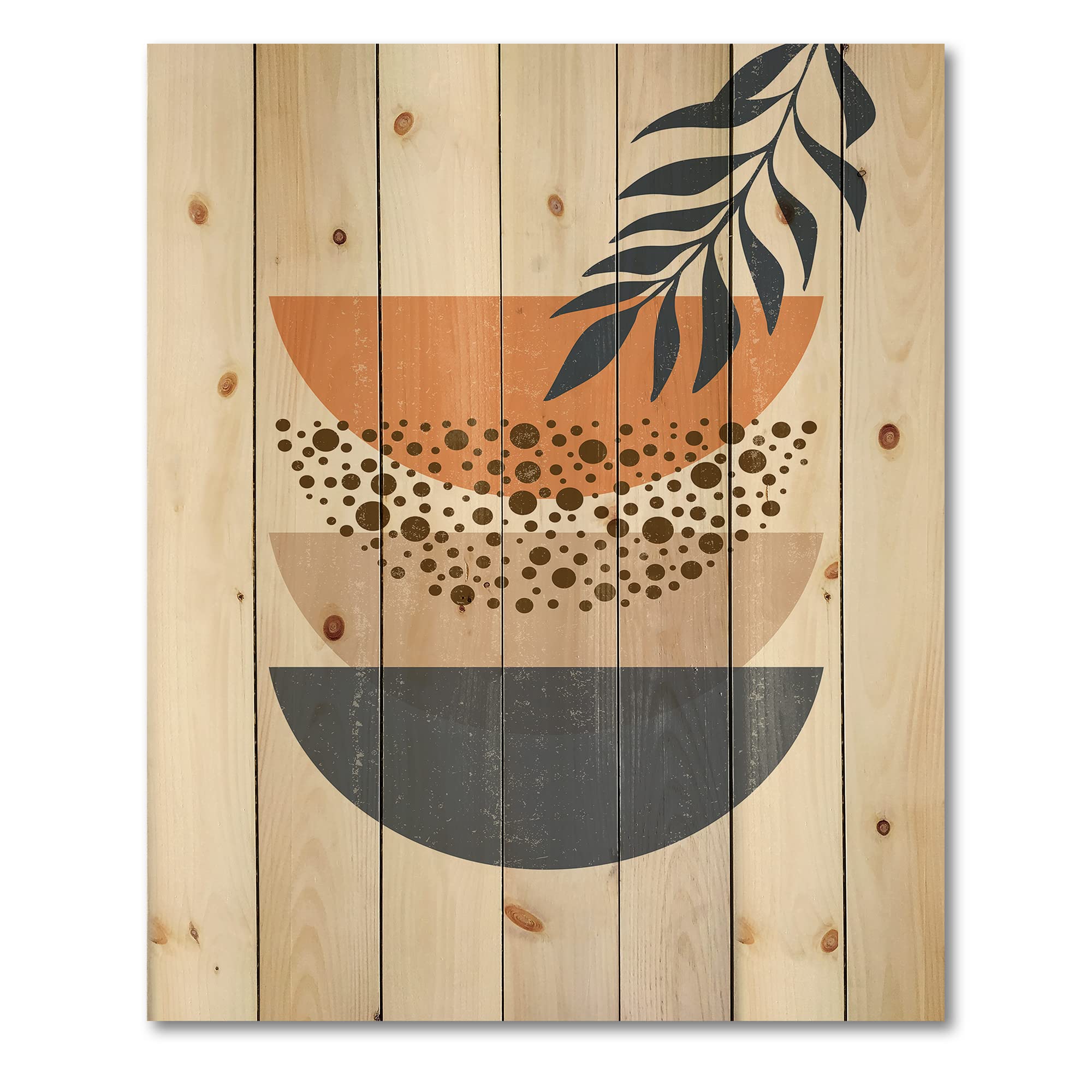 Abstract Sun Moon Leaf Wood Wall Art - Modern Pine Decor for Living Room